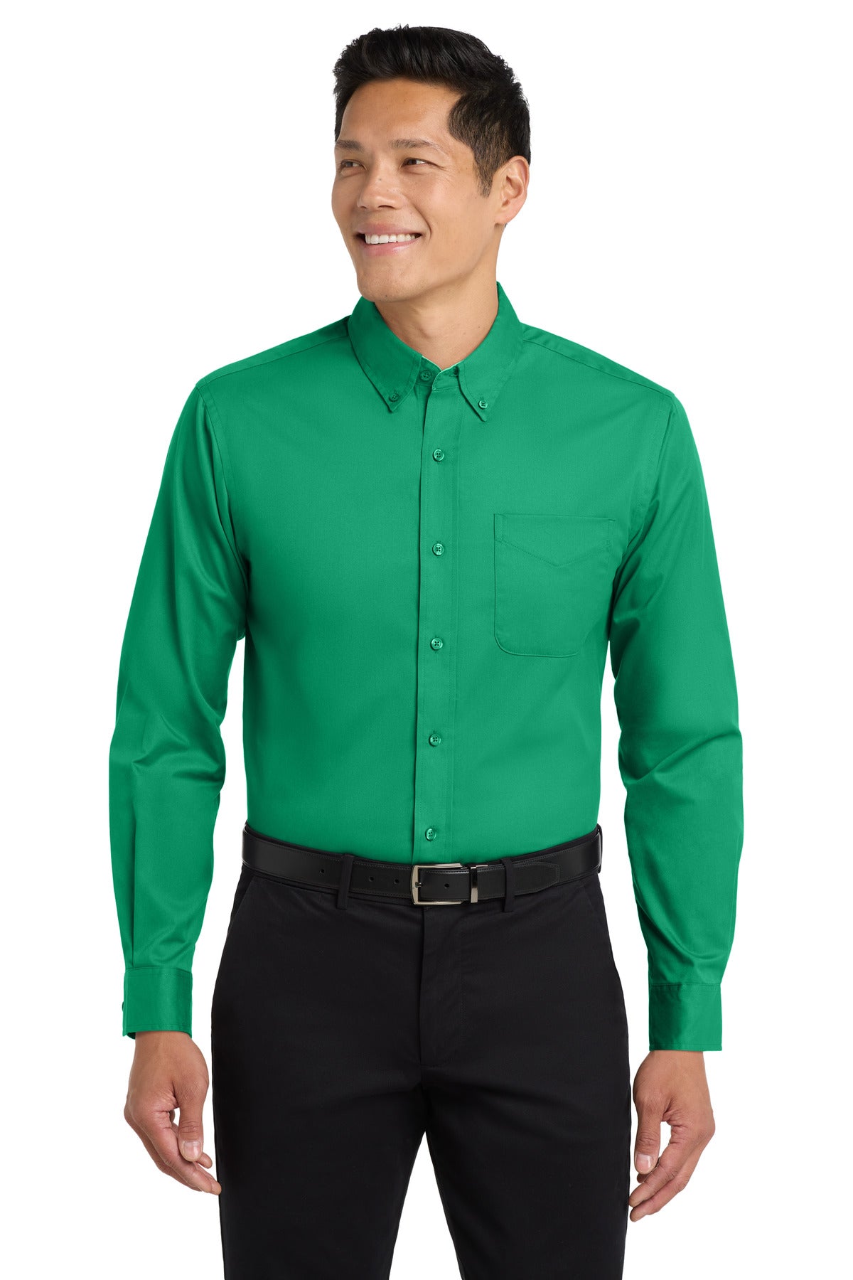 Front View of Court Green Port Authority Long Sleeve Easy Care Shirt S608