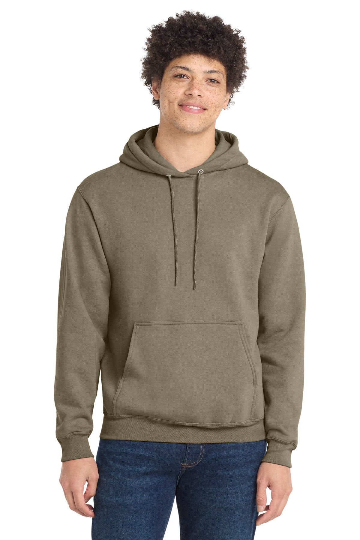 Front View of Coyote Brown Port & Co Core Fleece Pullover Hooded Sweatshirt. PC78H