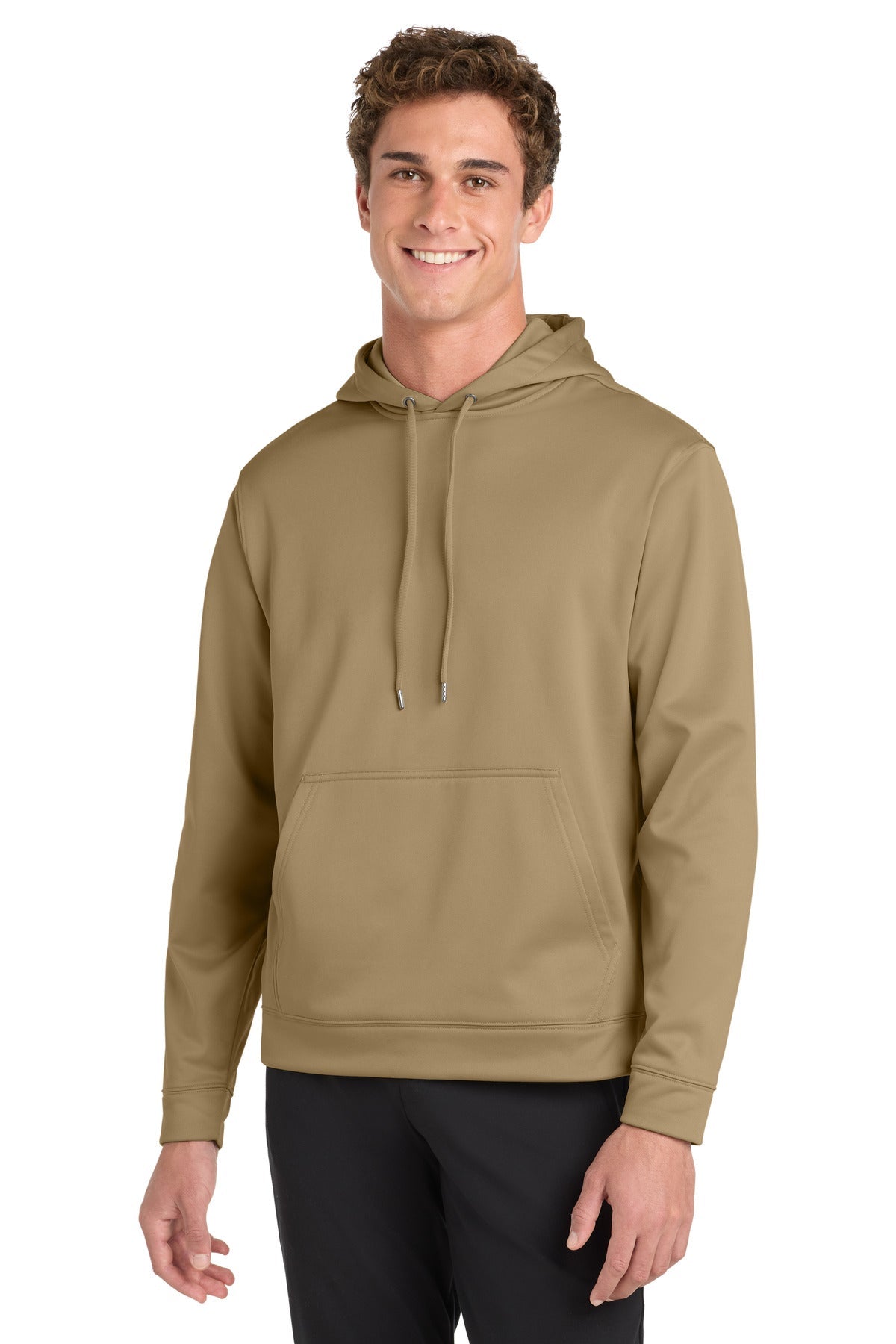 Front View of Coyote Brown Sport-Tek Sport-Wick Fleece Hooded Pullover. F244