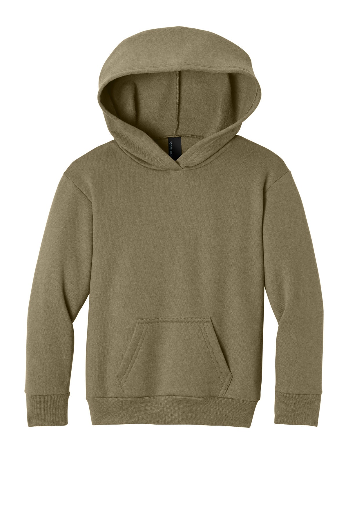 Front View of CoyoteBrn Port & Co Youth Easy Fleece Pullover Hooded Sweatshirt PC68YH plain