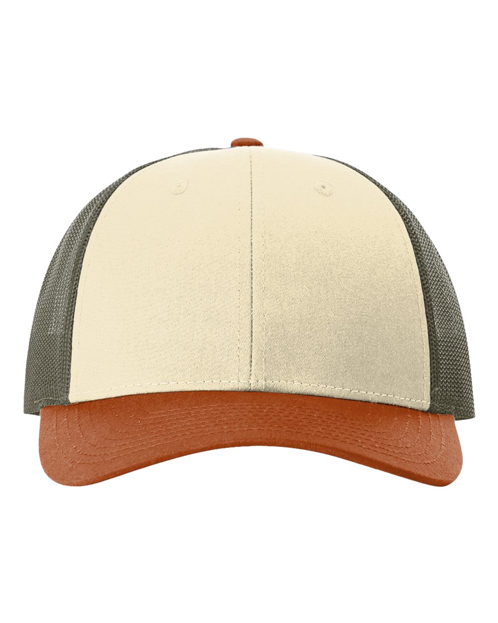 Front View of Cream/ Loden Green/ Dark Orange Low Pro Trucker Cap - 115