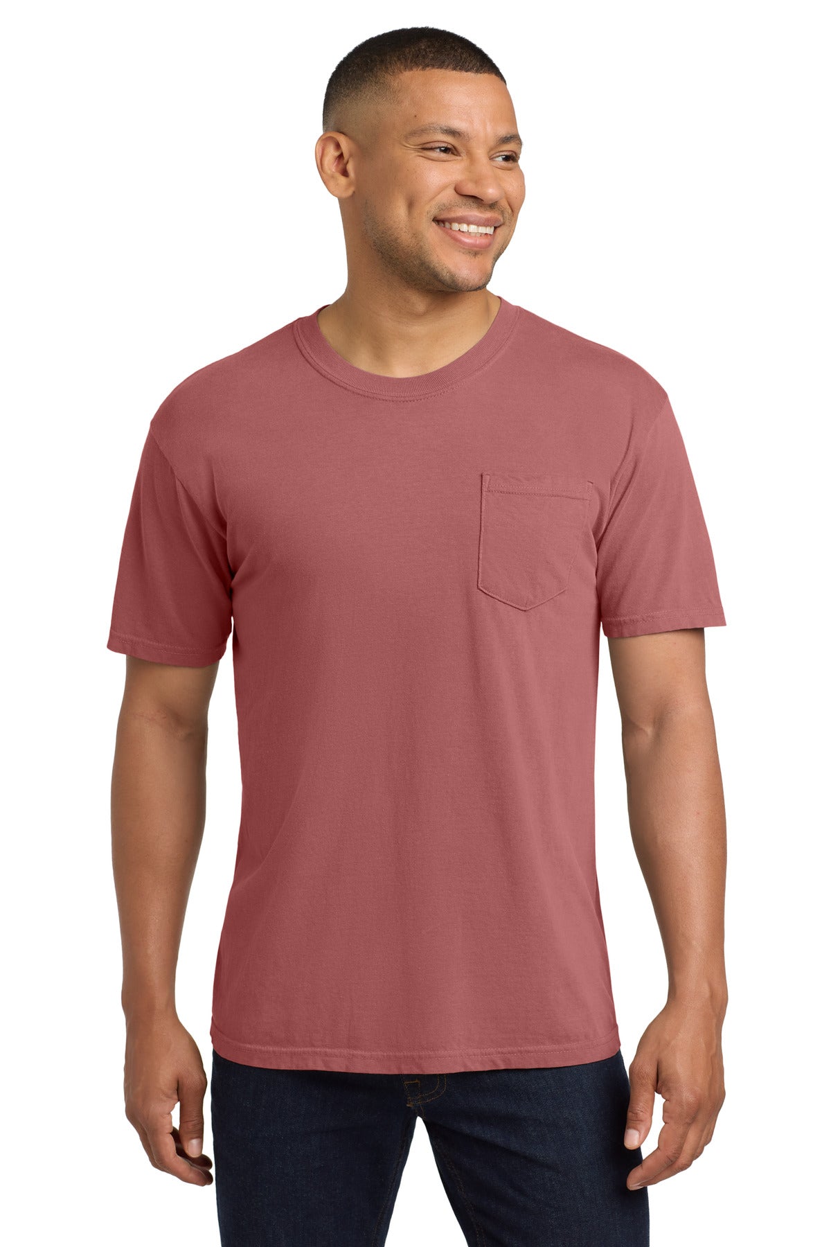 Front View of Crimson COMFORT COLORS Heavyweight Ring Spun Pocket Tee. 6030
