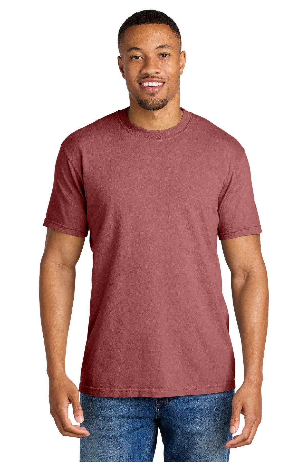 Front View of Crimson COMFORT COLORS Heavyweight Ring Spun Tee. 1717