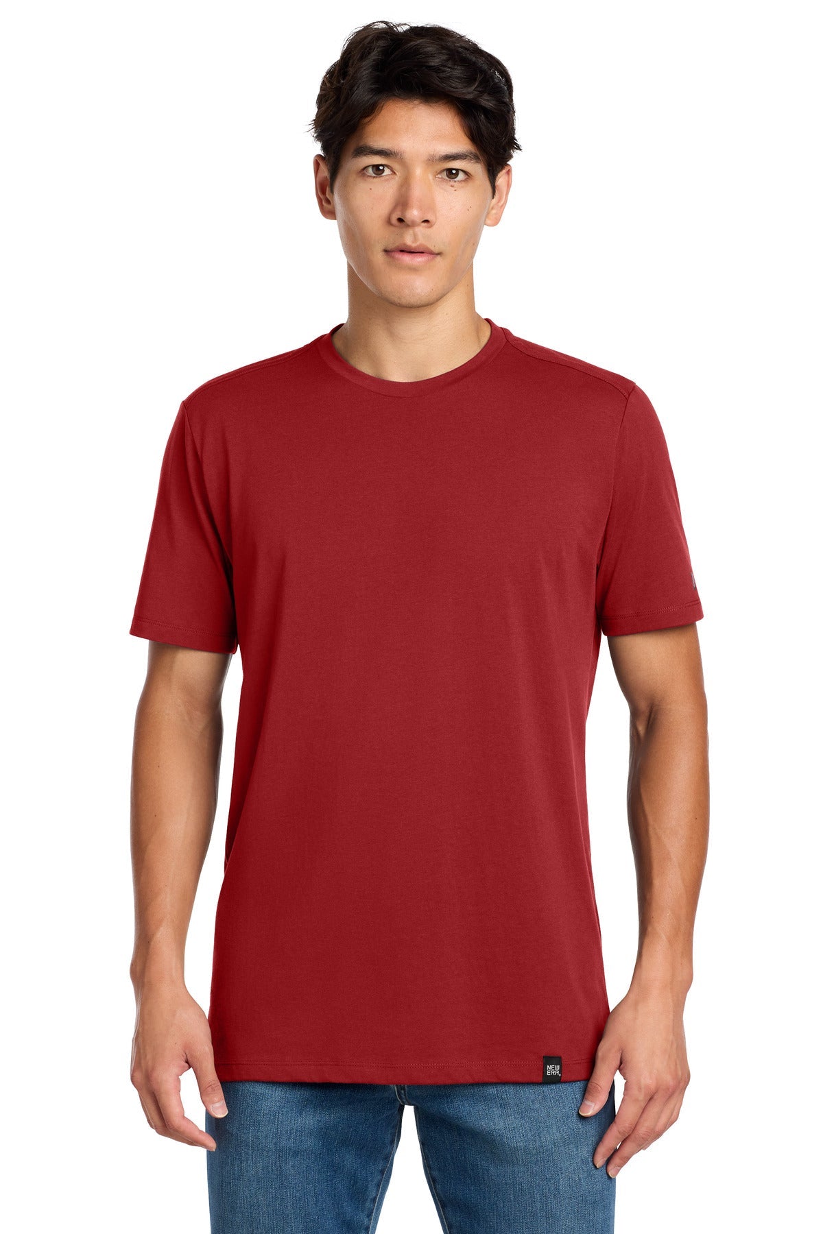 Front View of Crimson New Era Heritage Blend Crew Tee. NEA100