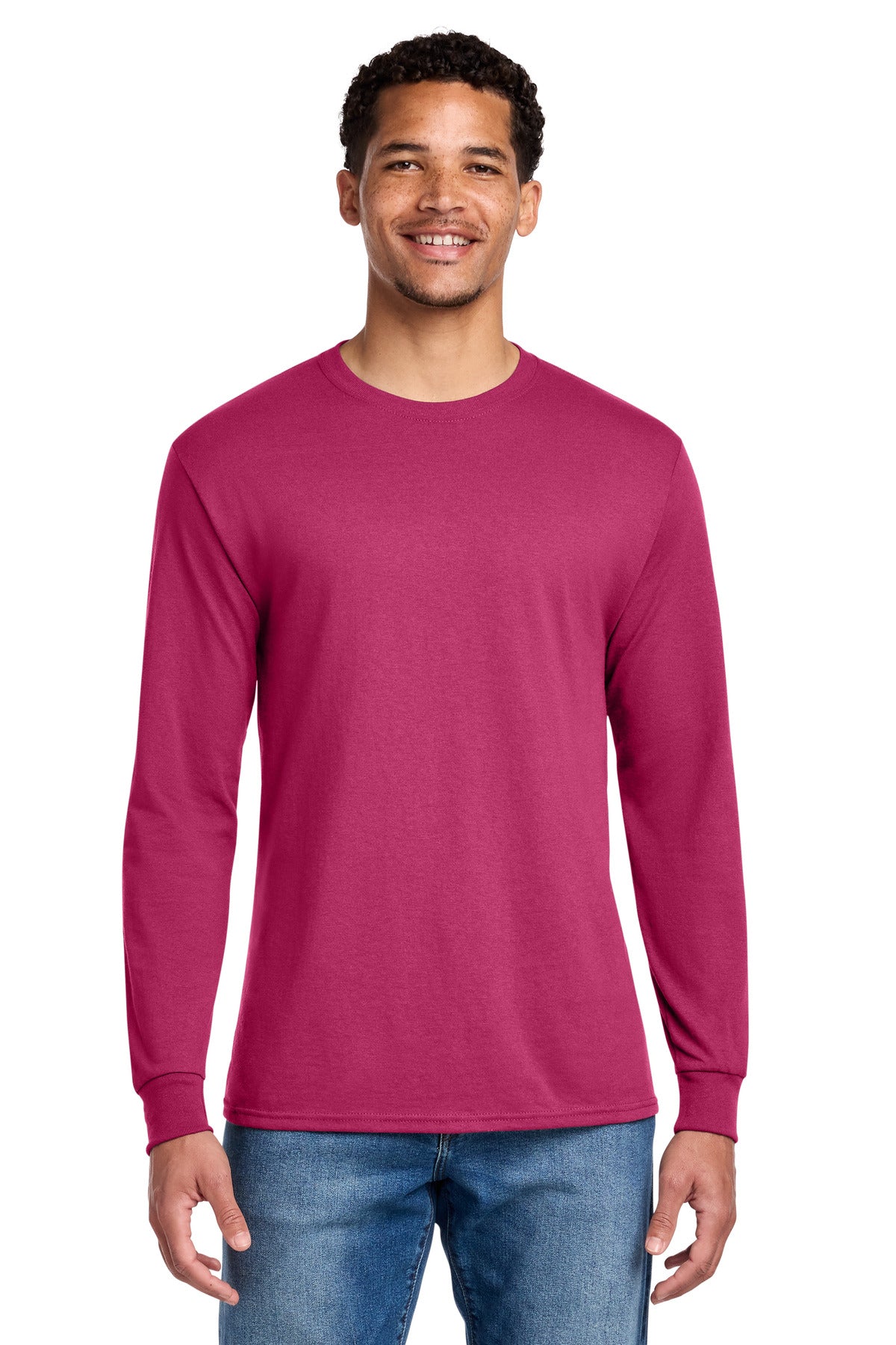 Front View of Cyber Pink Jerzees - Dri-Power 50/50 Cotton/Poly Long Sleeve T-Shirt. 29LS