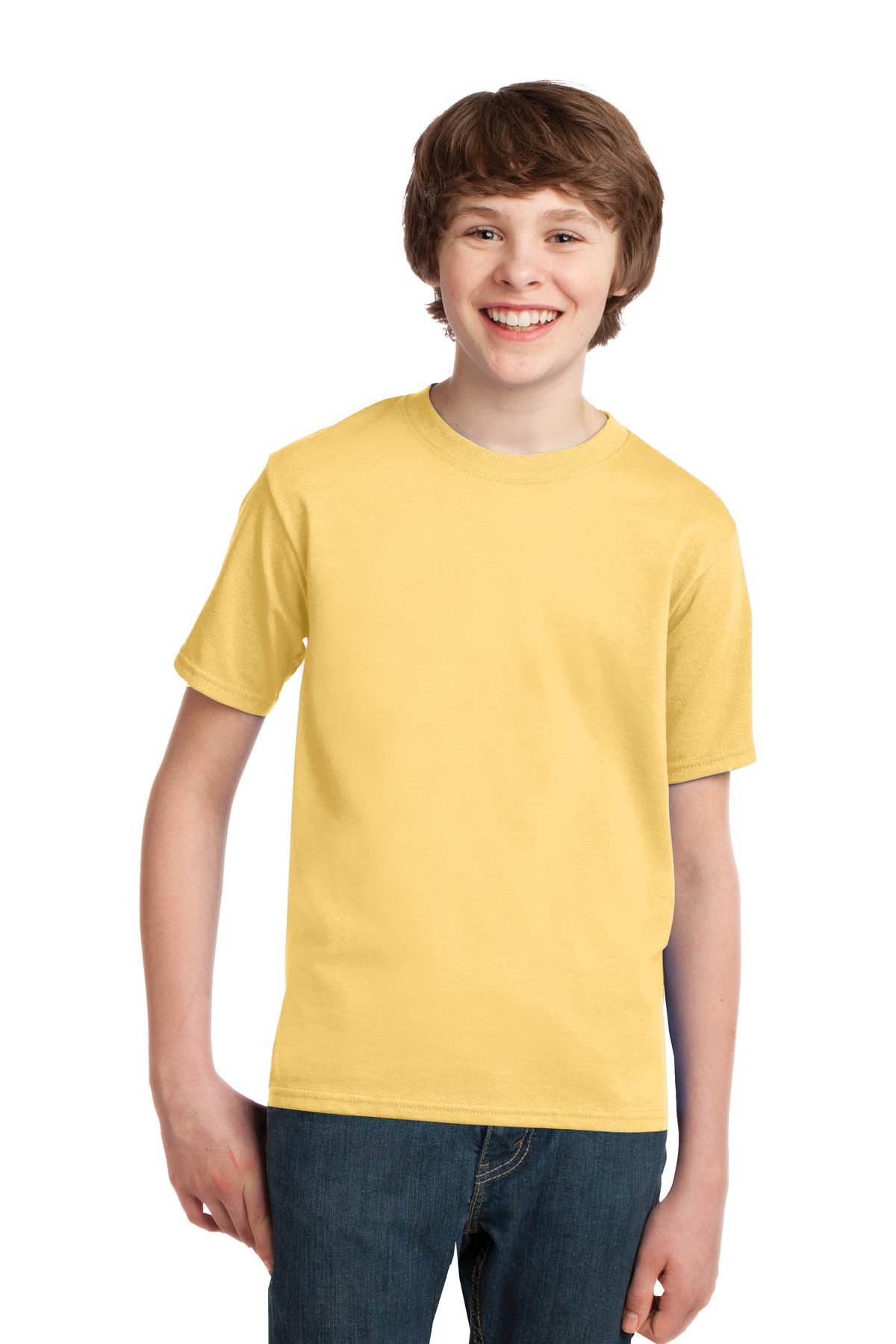 Front View of Daffodil Port & Co Youth Essential Tee. PC61Y