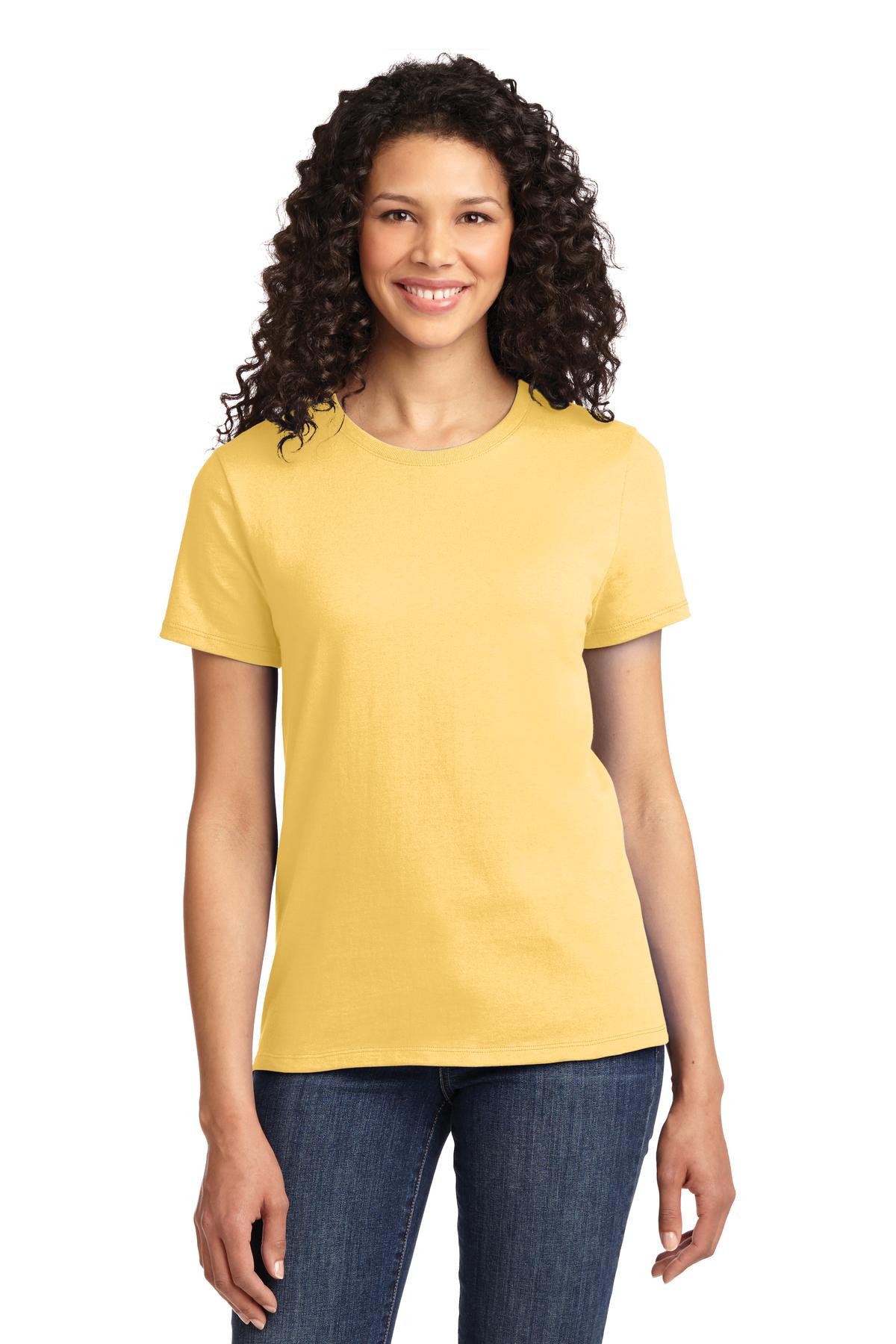 Front View of Daffodil Yelow Port & Co Women's Essential Tee. LPC61