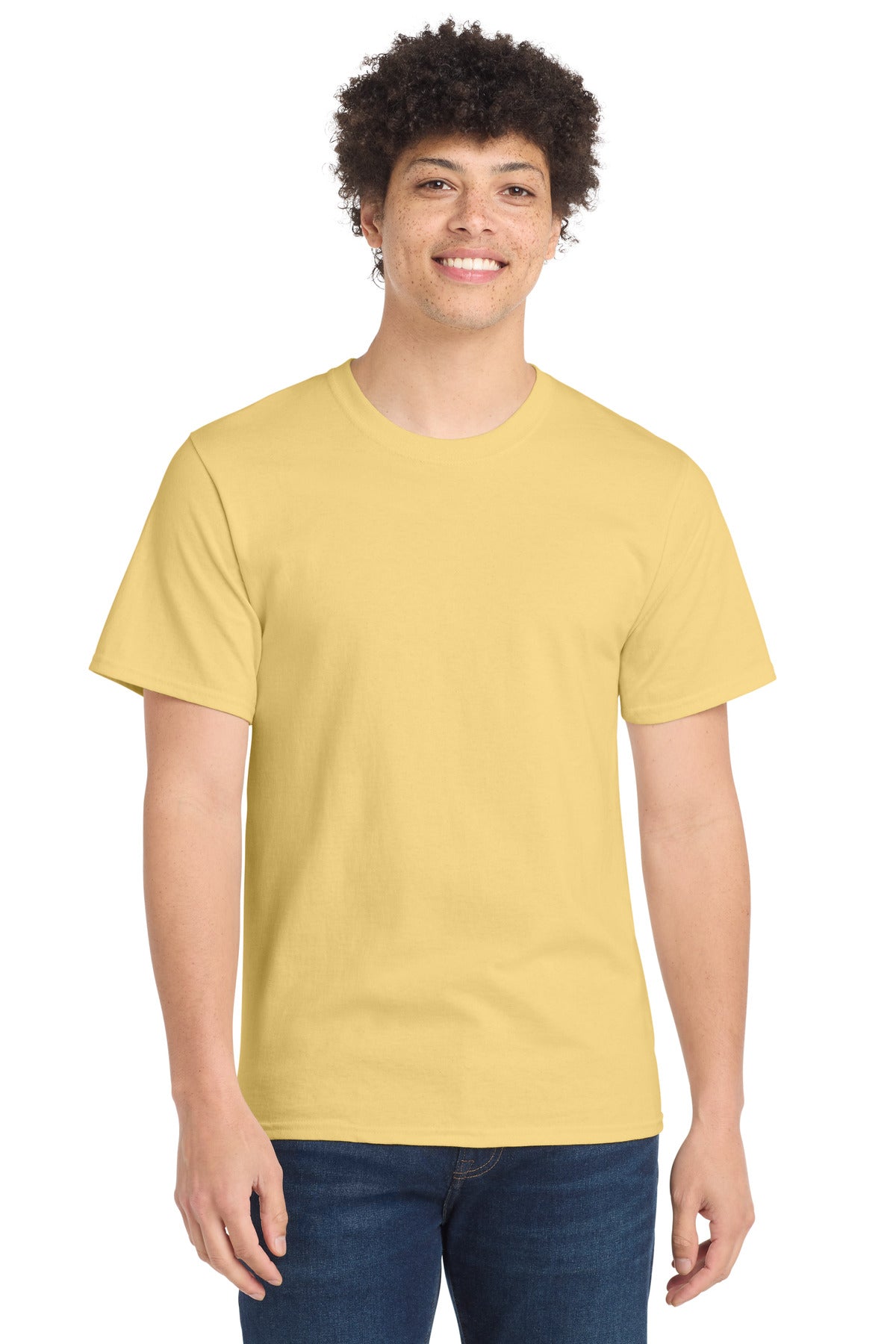Front View of Daffodil Ylw Port & Co Tall Essential Tee. PC61T