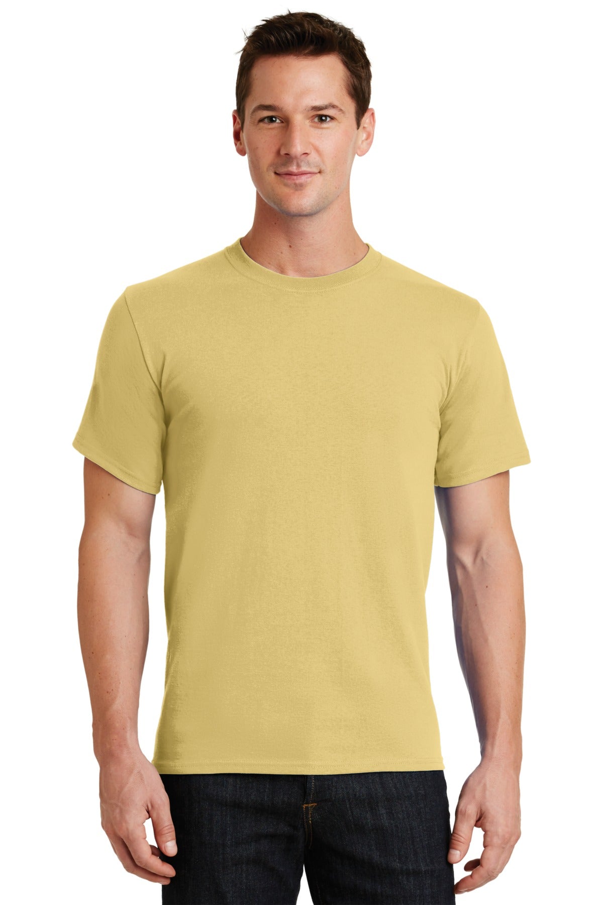 Front View of Dafodil Yellow Port & Co Essential Tee. PC61