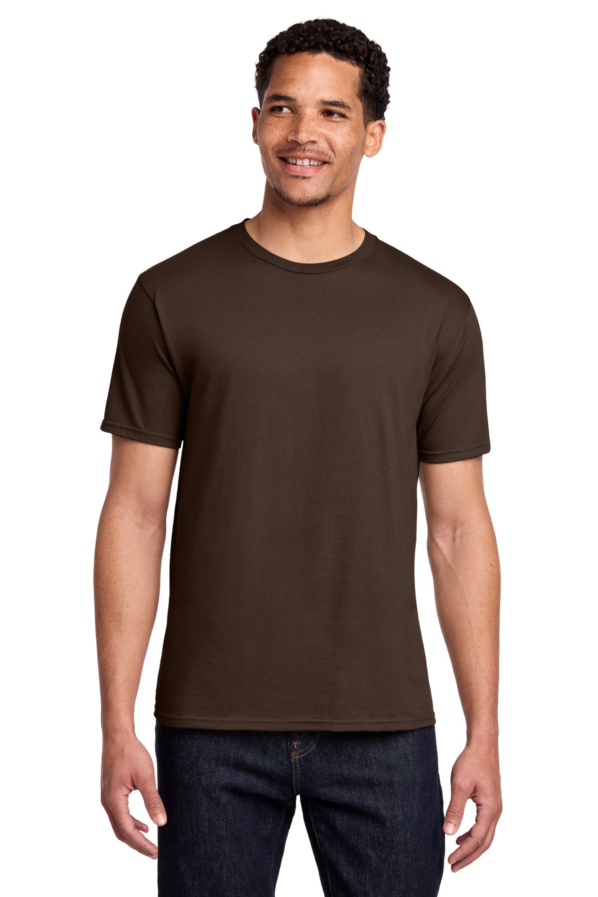 Front View of Dark Choc Brn Port & Co Fan Favorite Tee. PC450