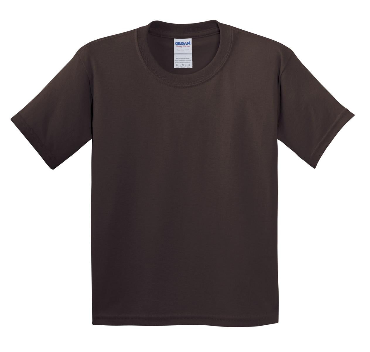 Front View of Dark Chocolate Gildan - Youth Heavy Cotton 100% Cotton T-Shirt. 5000B