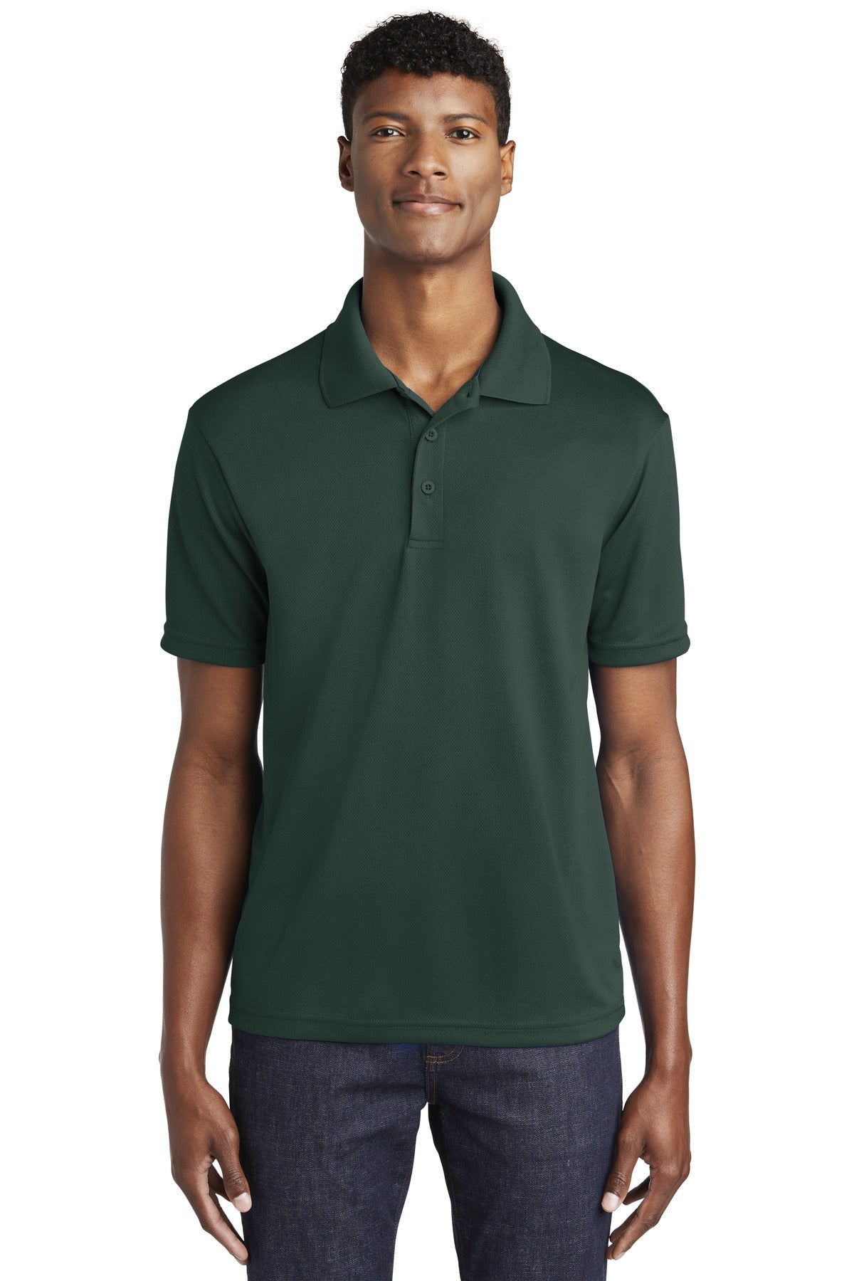 Front View of Dark Forest Gn Sport-Tek PosiCharge RacerMesh Polo. ST640