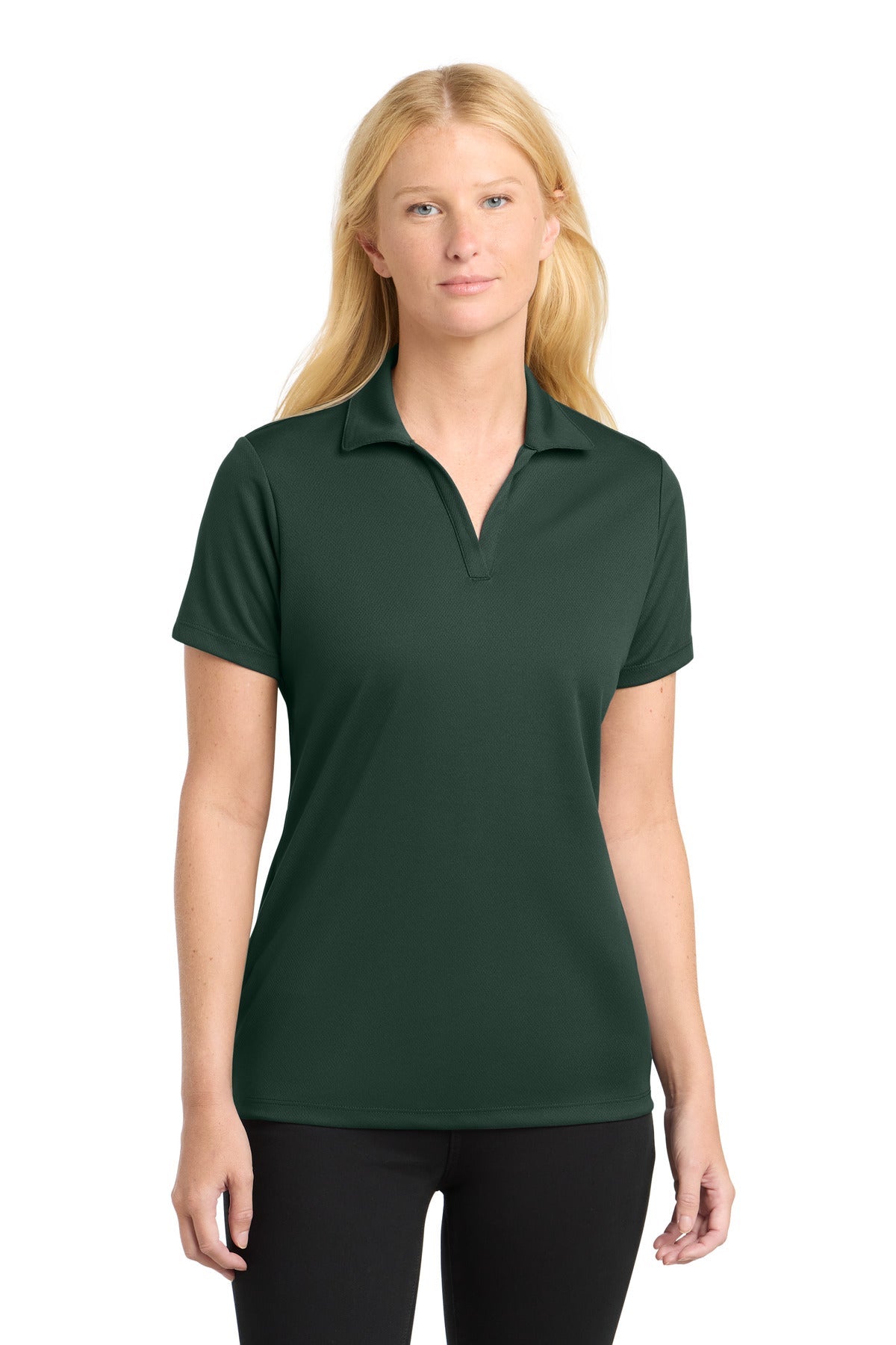 Front View of Dark Forest Gn Sport-Tek Women's PosiCharge RacerMesh Polo. LST640
