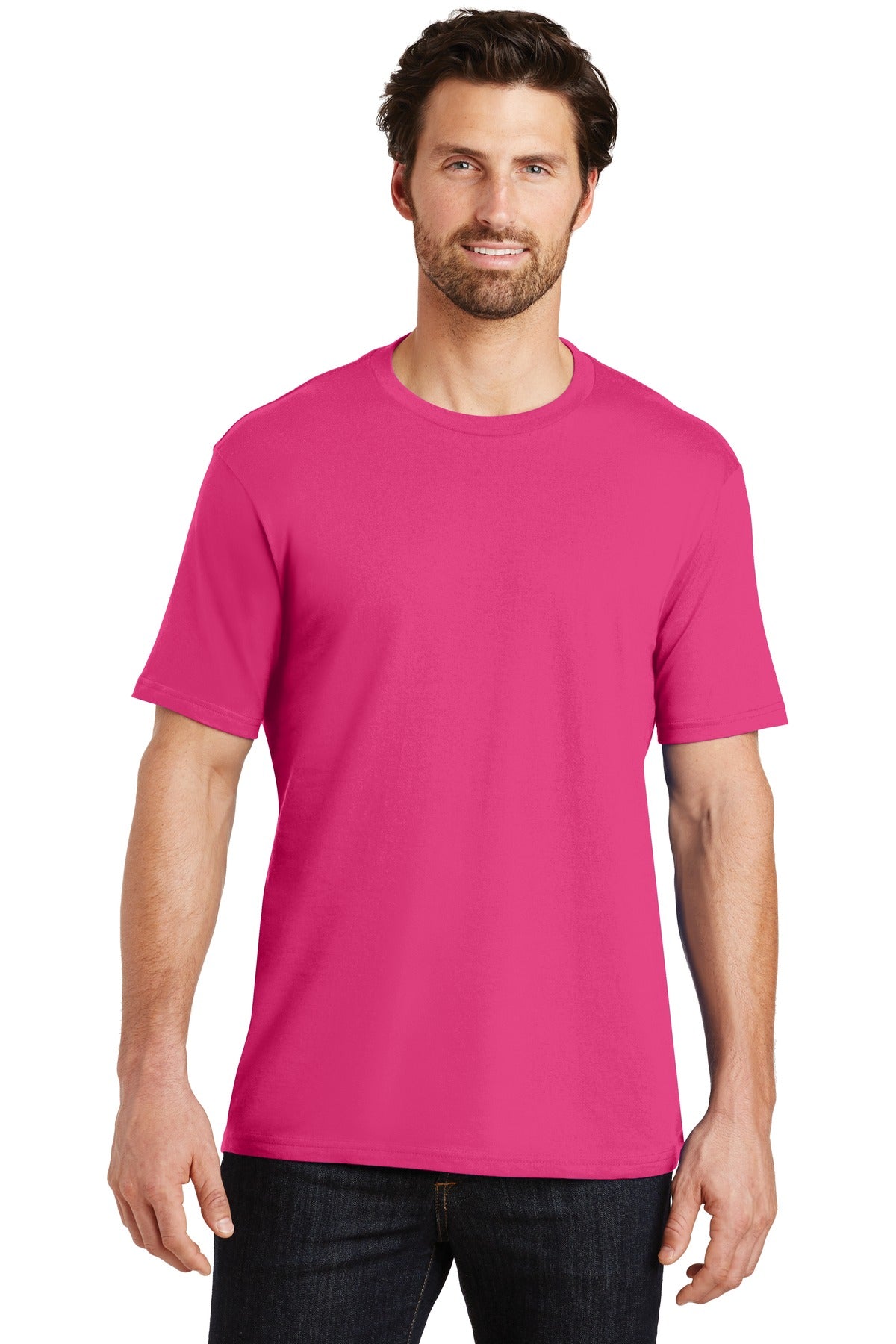 Front View of Dark Fuchsia District Perfect Weight Tee. DT104