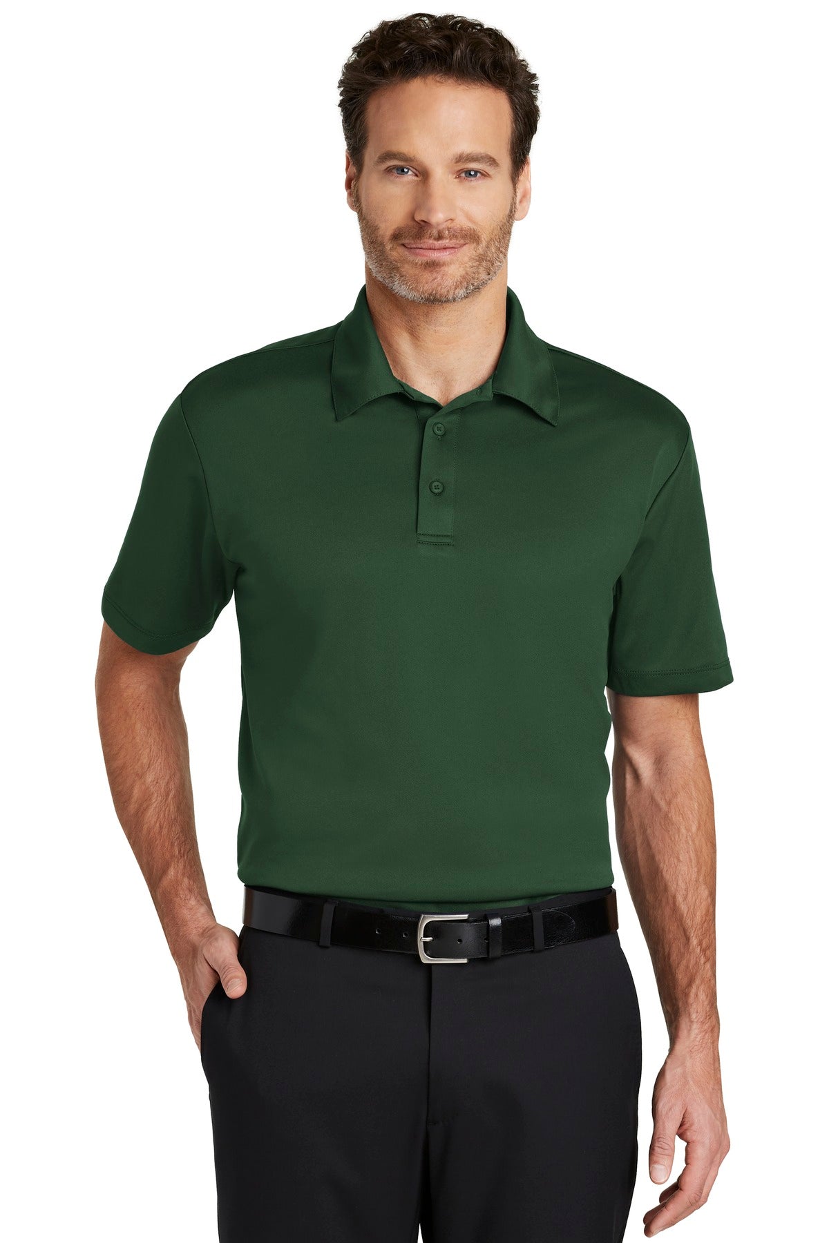 Front View of Dark Green Port Authority Silk Touch Performance Polo. K540