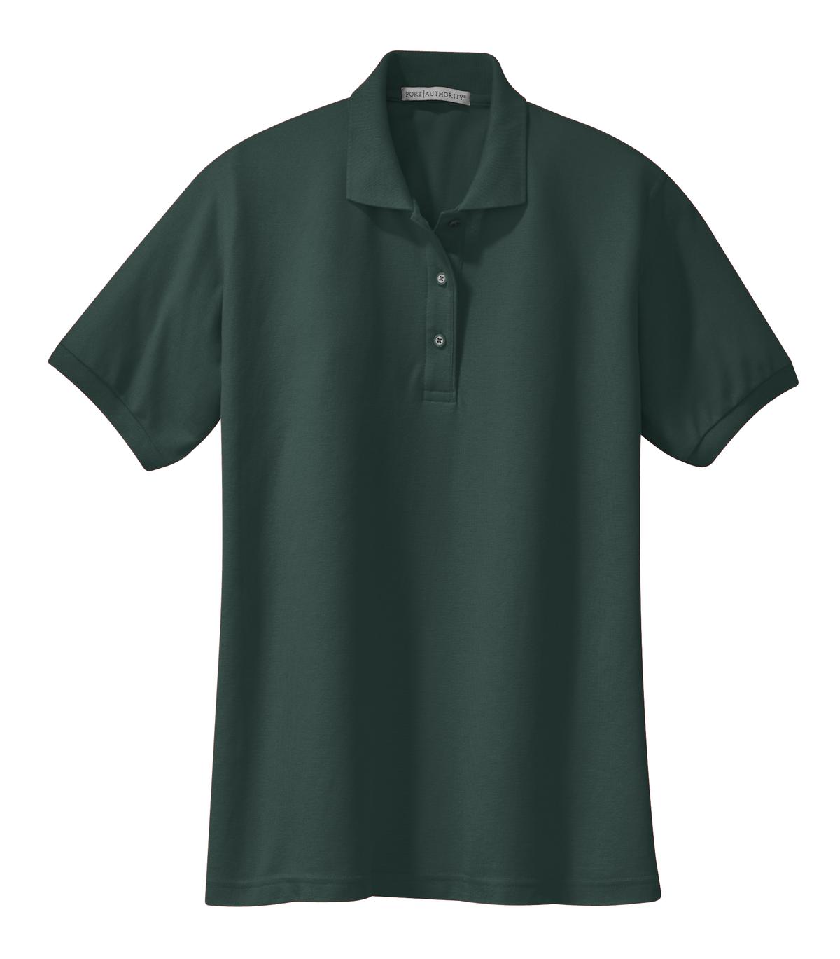 Front View of Dark Green Port Authority Women's Silk Touch Polo. L500