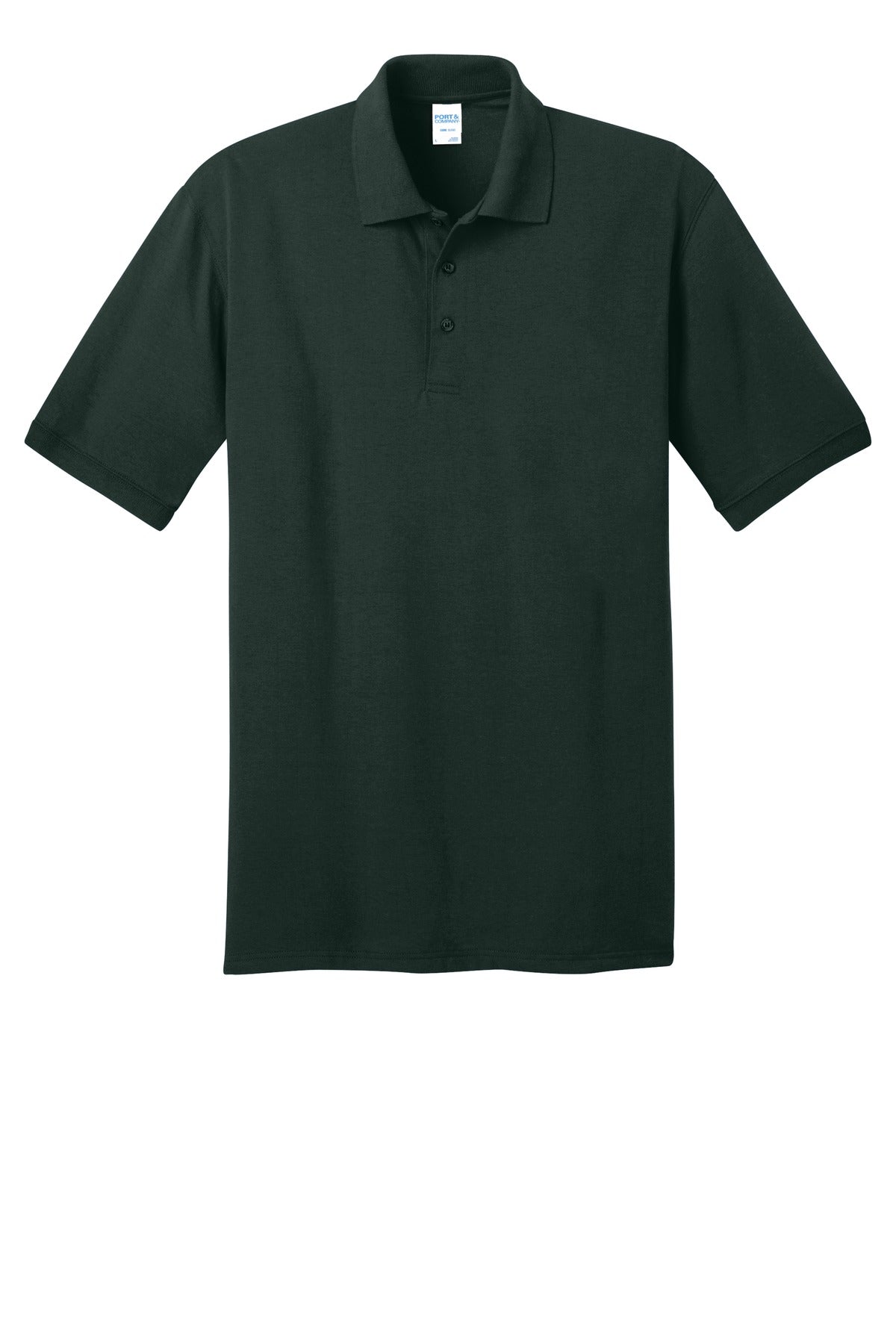 Front View of Dark Green Port & Co Core Blend Jersey Knit Polo. KP55