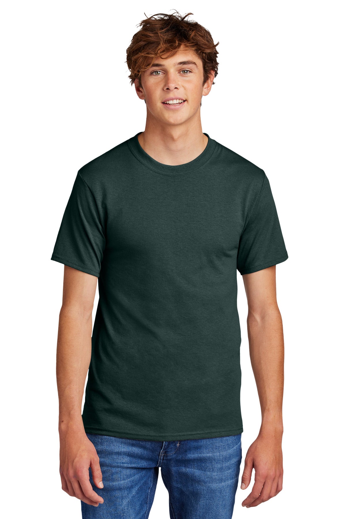 Front View of Dark Green Port & Co Core Blend Tee. PC55