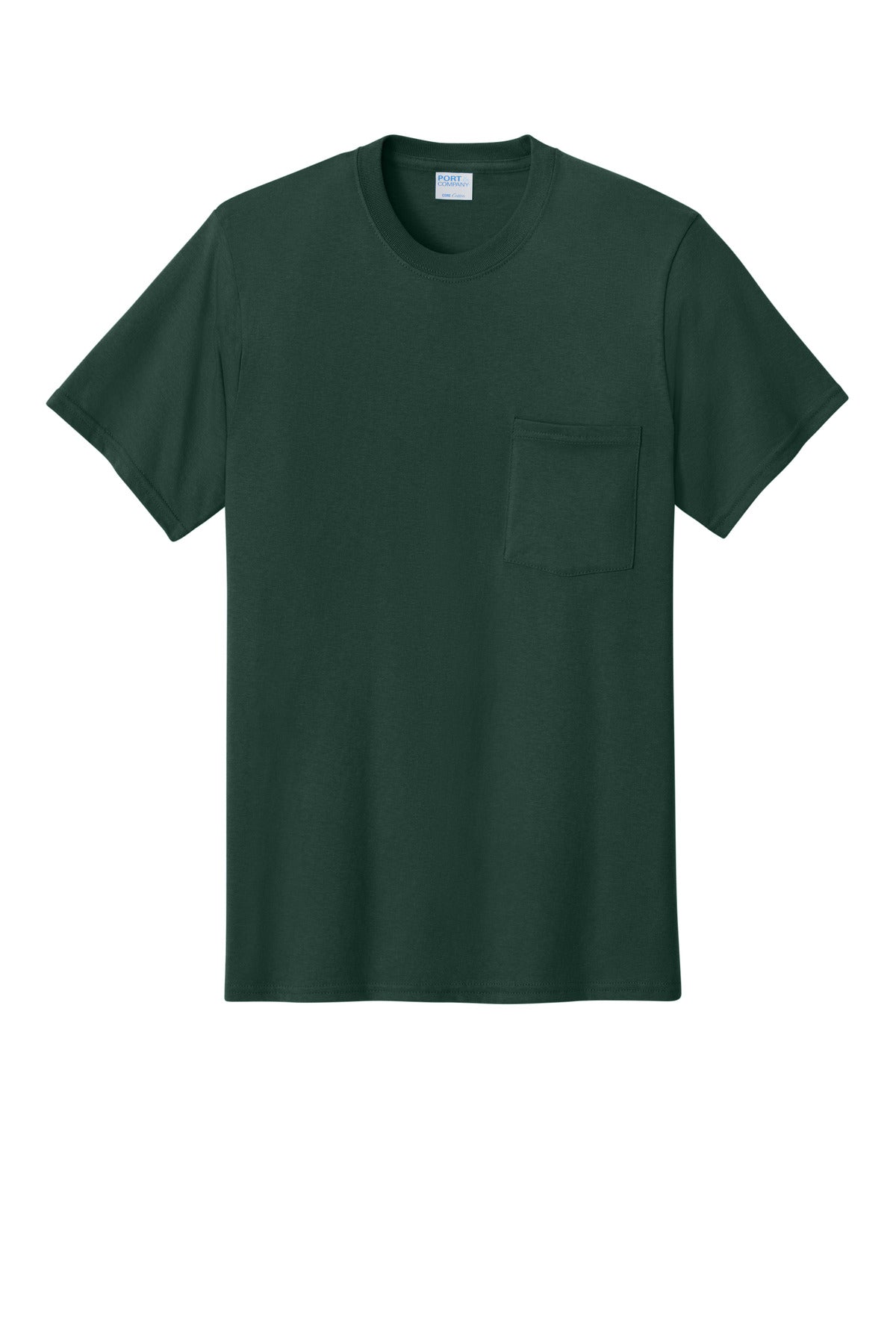 Front View of Dark Green Port & Co Core Cotton Pocket Tee. PC54P