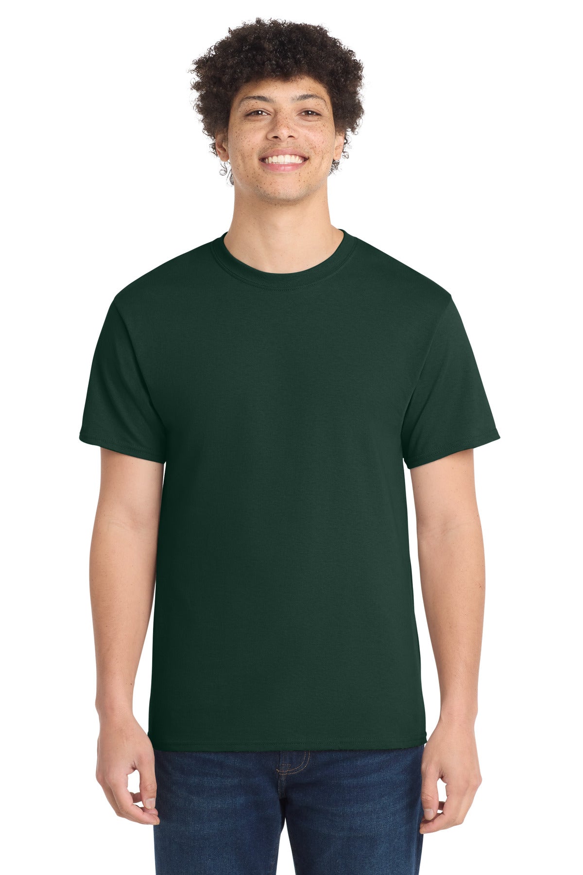 Front View of Dark Green Port & Co Core Cotton Tee. PC54