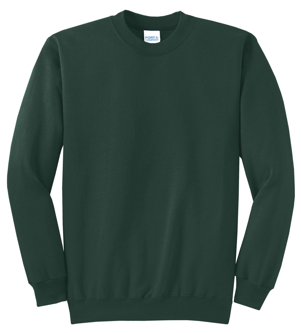 Front View of Dark Green Port & Co Core Fleece Crewneck Sweatshirt. PC78