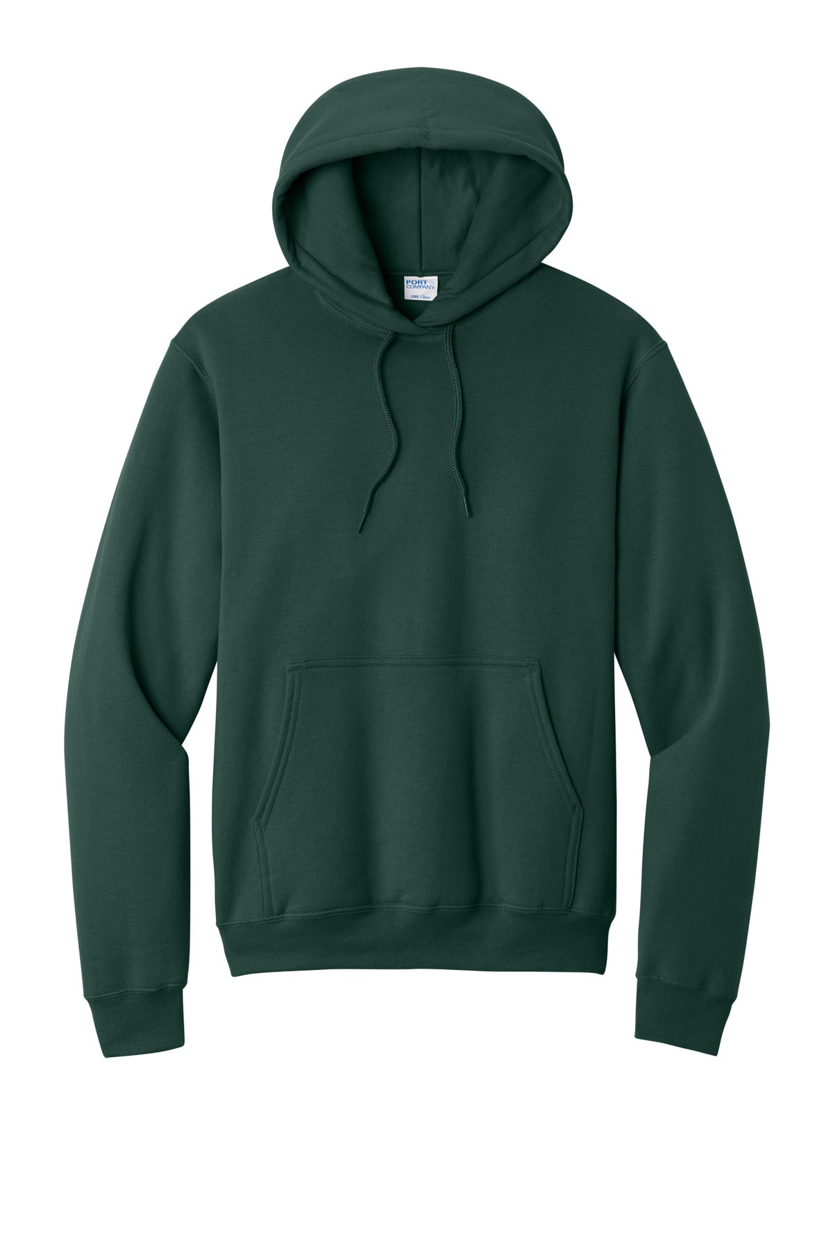 Front View of Dark Green Port & Co Core Fleece Pullover Hooded Sweatshirt. PC78H