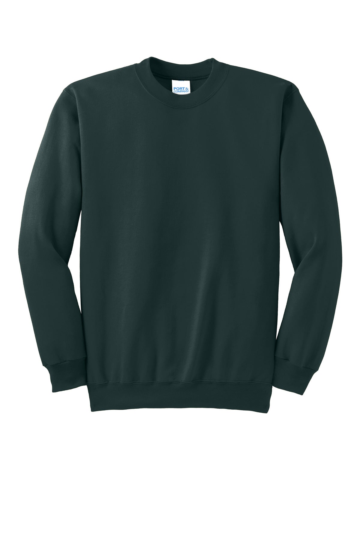 Front View of Dark Green Port & Co Essential Fleece Crewneck Sweatshirt. PC90