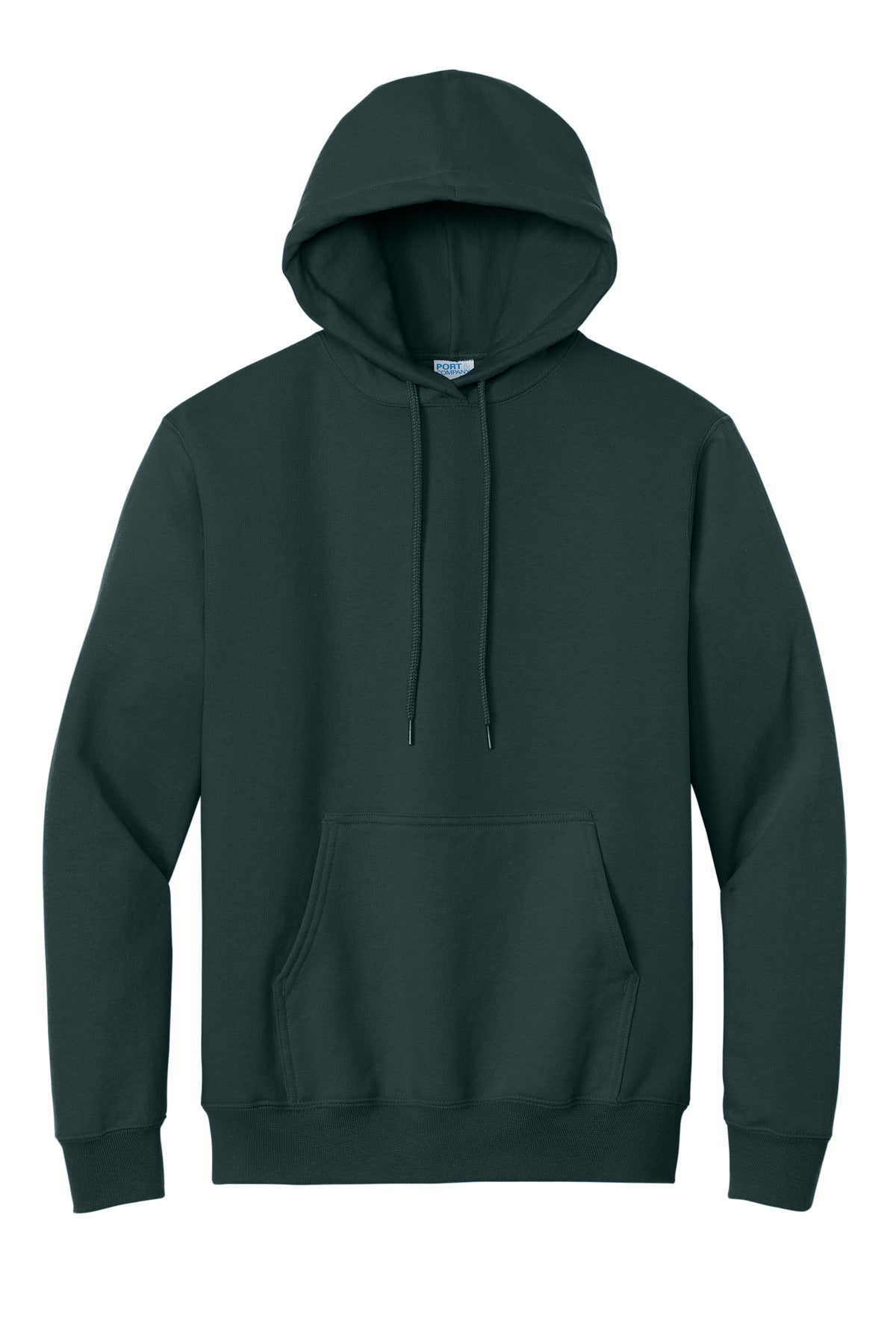 Front View of Dark Green Port & Co Essential Fleece Pullover Hooded Sweatshirt. PC90H