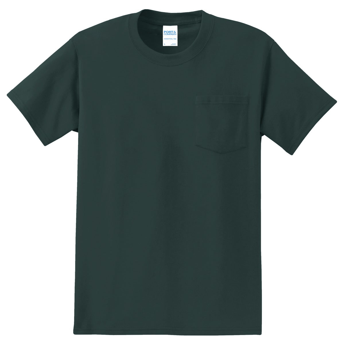 Front View of Dark Green Port & Co Essential Pocket Tee. PC61P