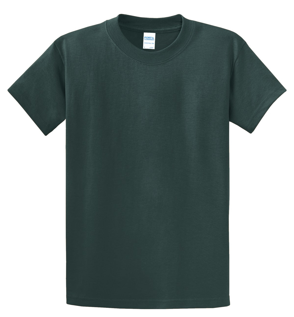 Front View of Dark Green Port & Co Essential Tee. PC61