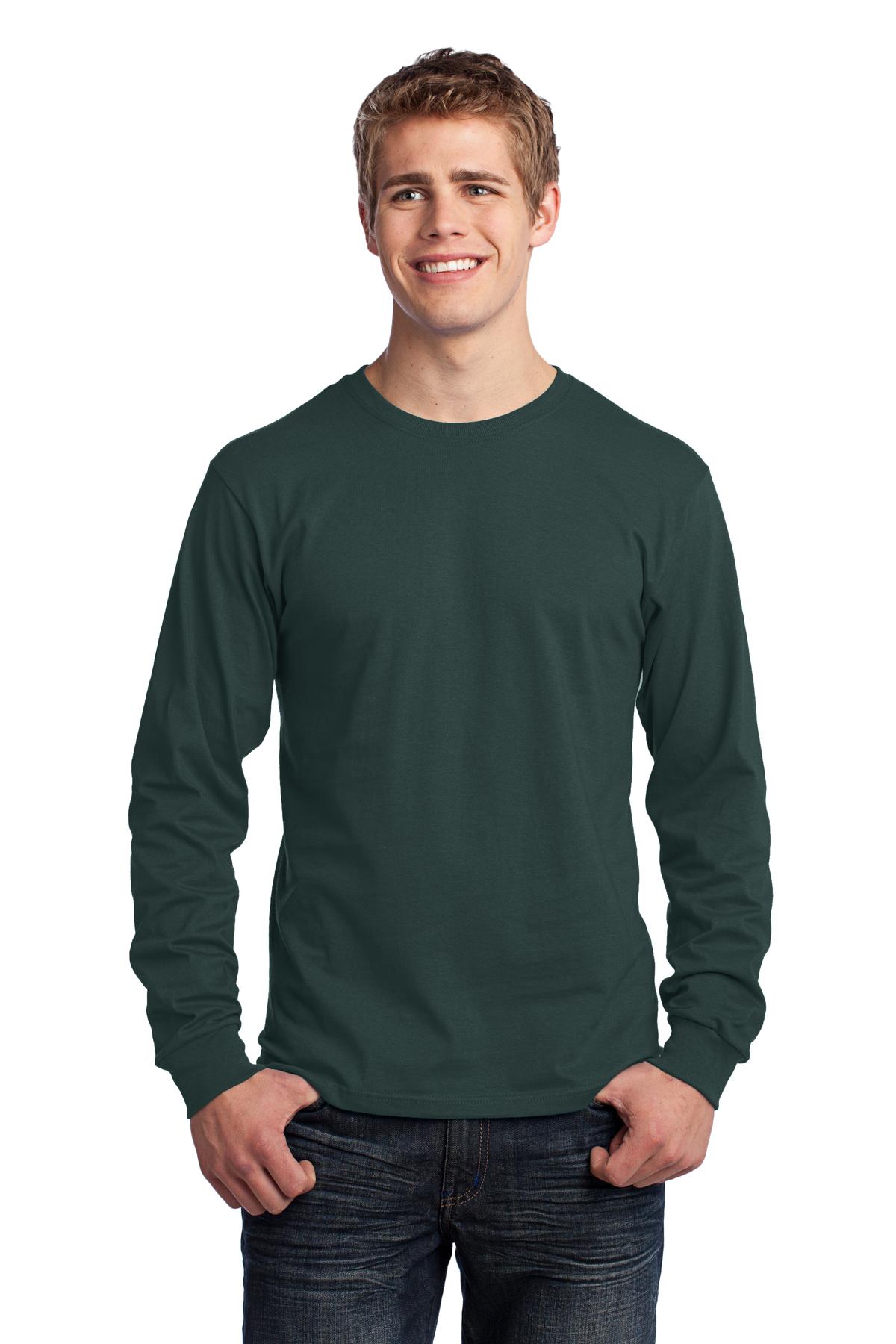 Front View of Dark Green Port & Co Long Sleeve Core Cotton Tee. PC54LS