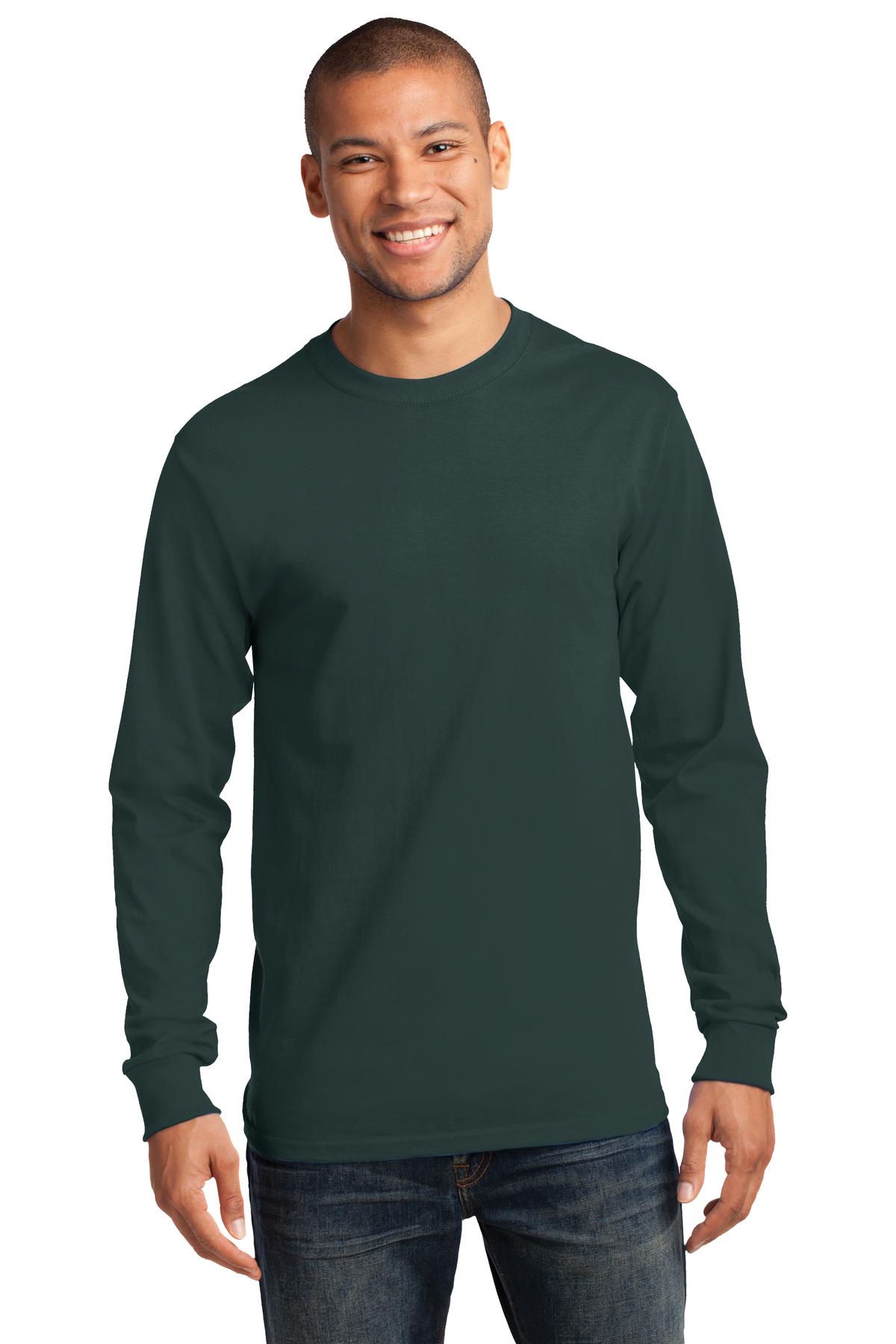 Front View of Dark Green Port & Co Long Sleeve Essential Tee. PC61LS