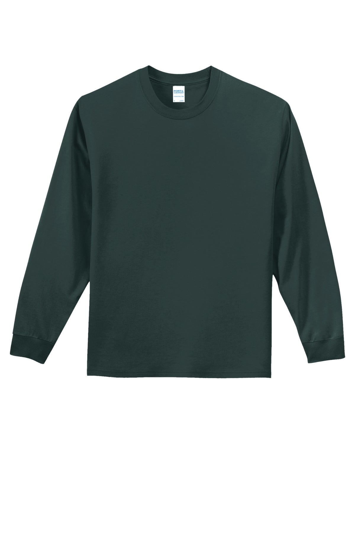 Front View of Dark Green Port & Co Long Sleeve Essential Tee. PC61LS