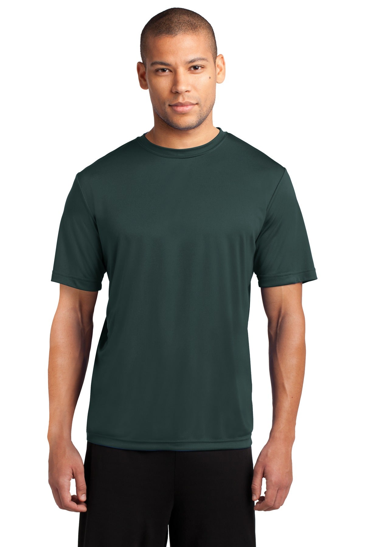 Front View of Dark Green Port & Co Performance Tee. PC380