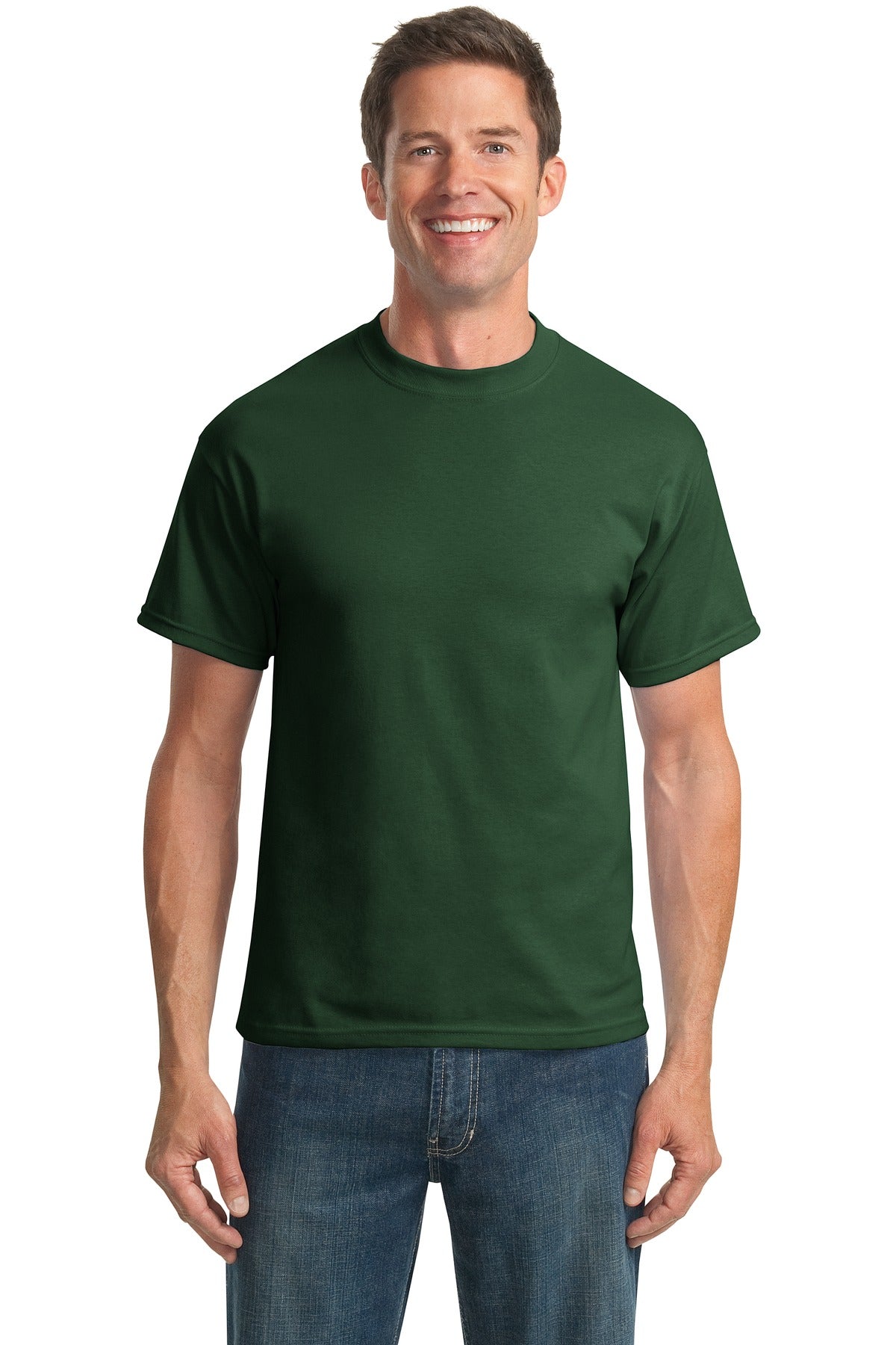 Front View of Dark Green Port & Co Tall Core Blend Tee. PC55T