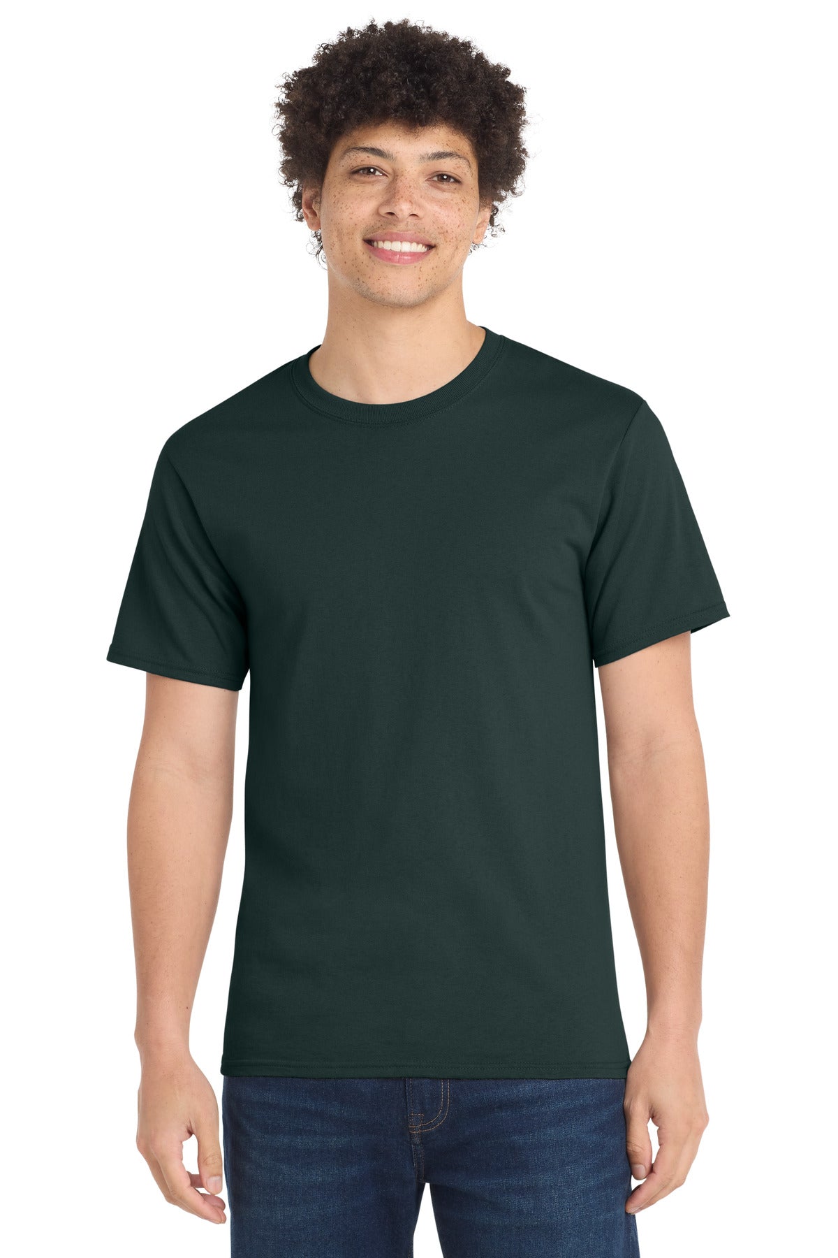Front View of Dark Green Port & Co Tall Essential Tee. PC61T