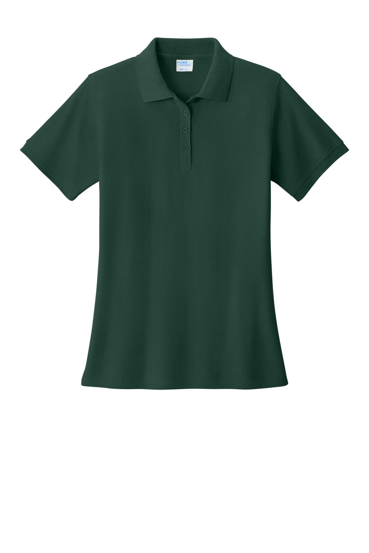Front View of Dark Green Port & Co Women's Core Blend Pique Polo. LKP155