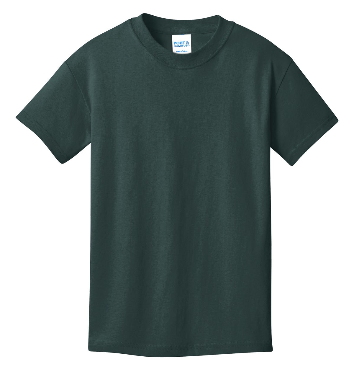 Front View of Dark Green Port & Co Youth Core Cotton Tee. PC54Y