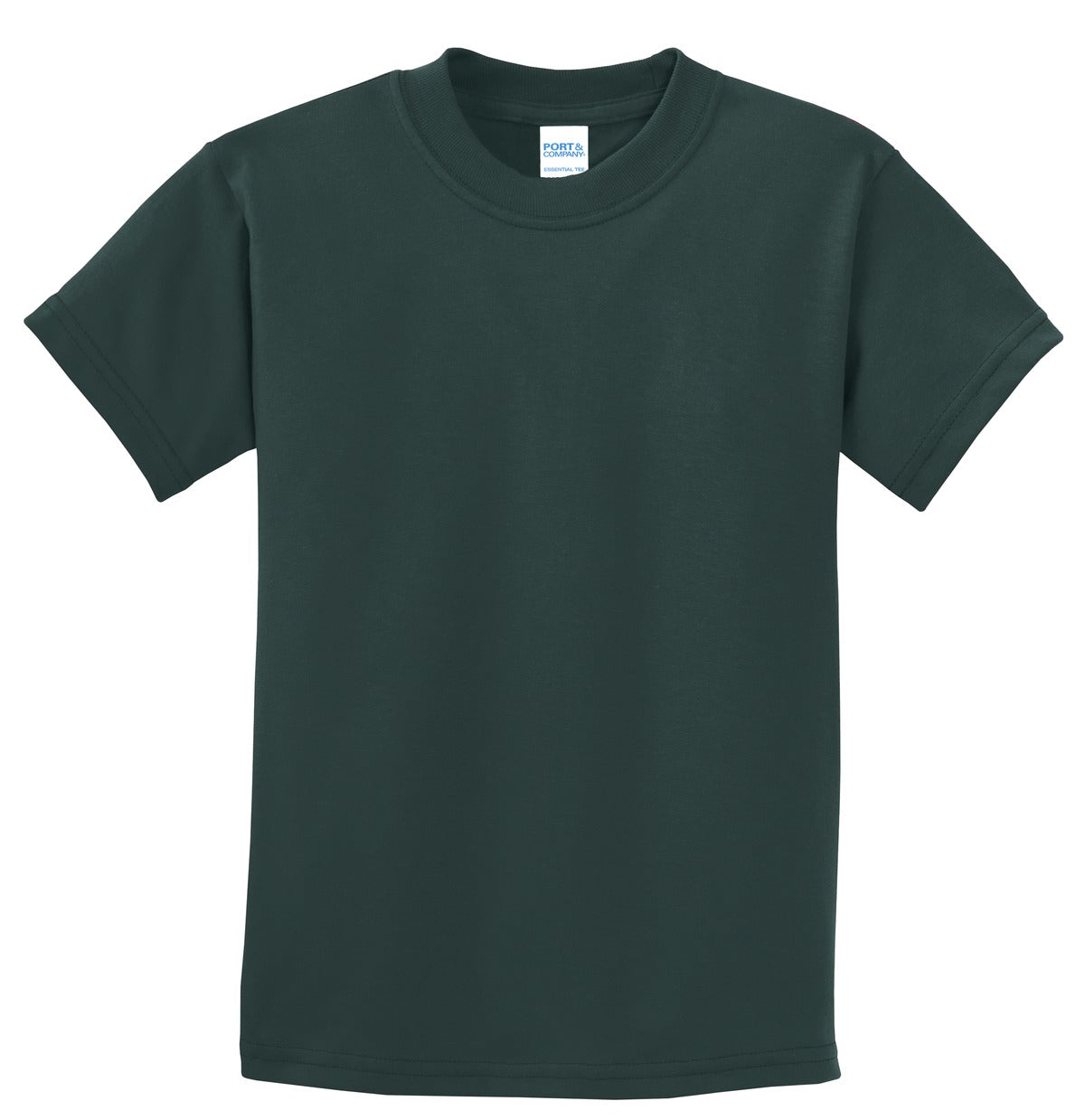 Front View of Dark Green Port & Co Youth Essential Tee. PC61Y