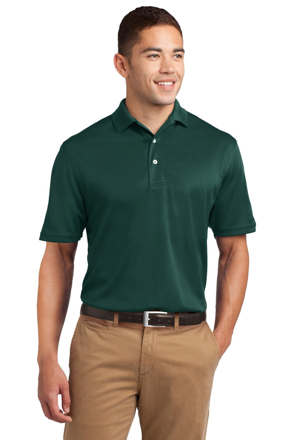 Front View of Dark Green Sport-Tek Dri-Mesh Polo. K469