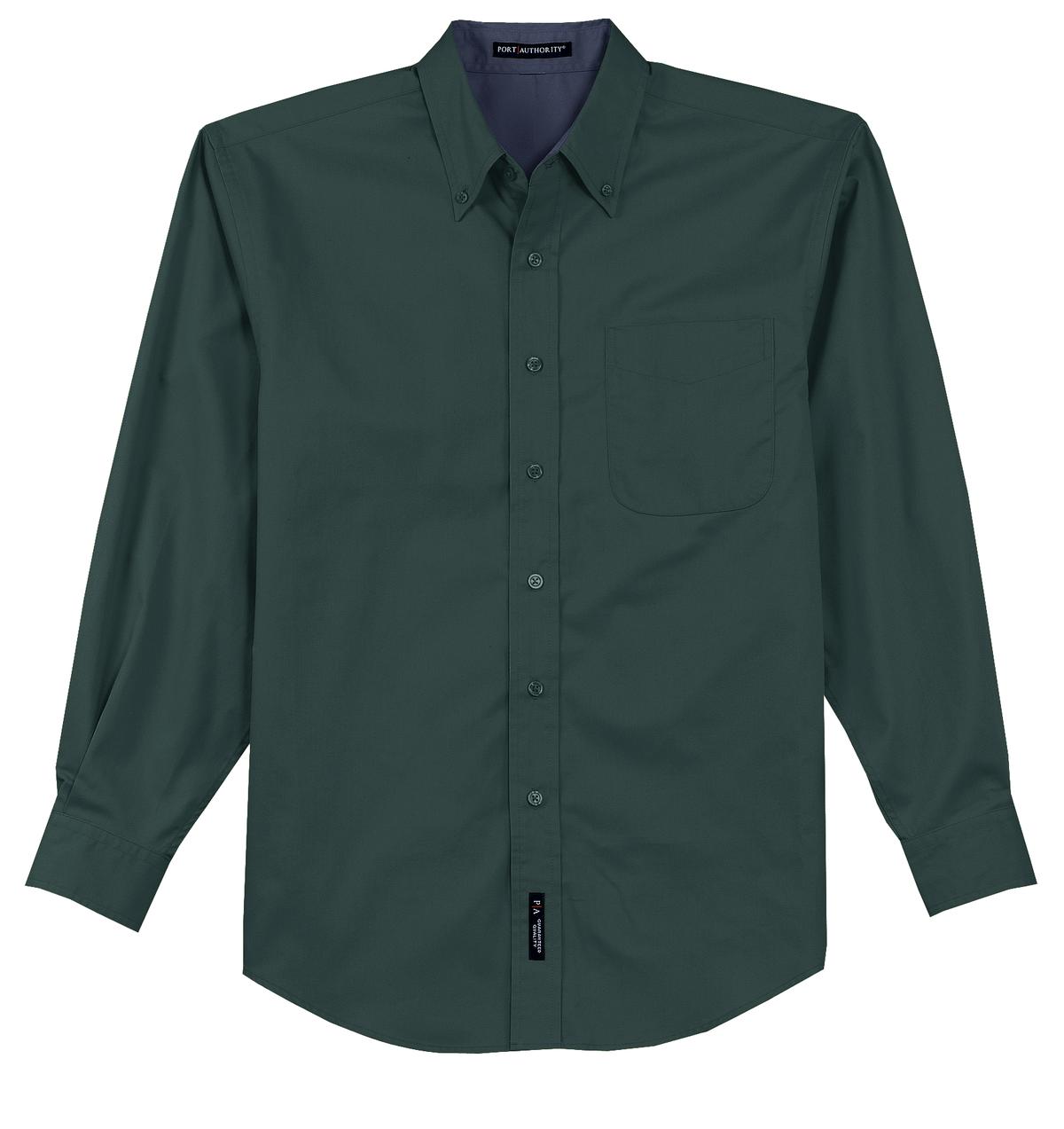 Front View of Dark Green/Nvy Port Authority Long Sleeve Easy Care Shirt S608