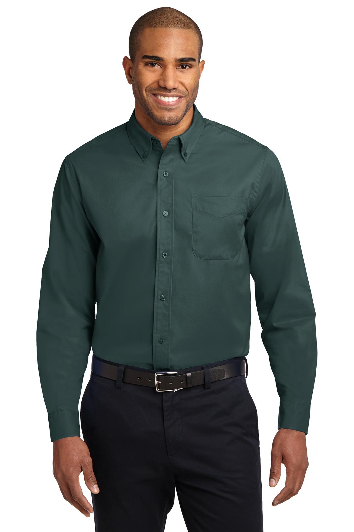 Front View of Dark Green/Nvy Port Authority Long Sleeve Easy Care Shirt S608