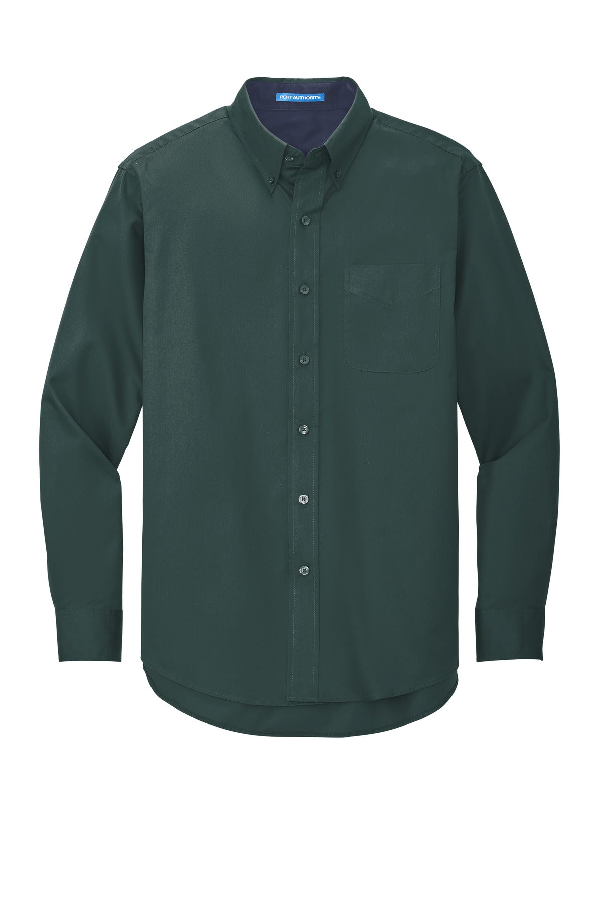 Front View of Dark Green/Nvy Port Authority Long Sleeve Easy Care Shirt S608