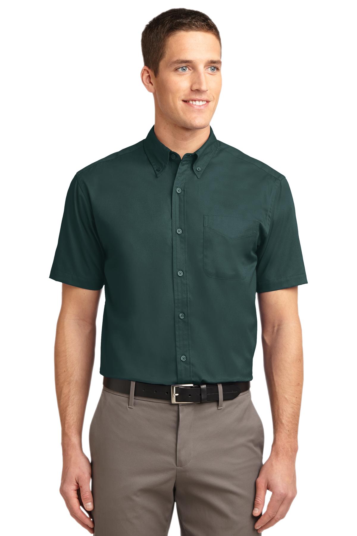 Front View of Dark Green/Nvy Port Authority Short Sleeve Easy Care Shirt. S508