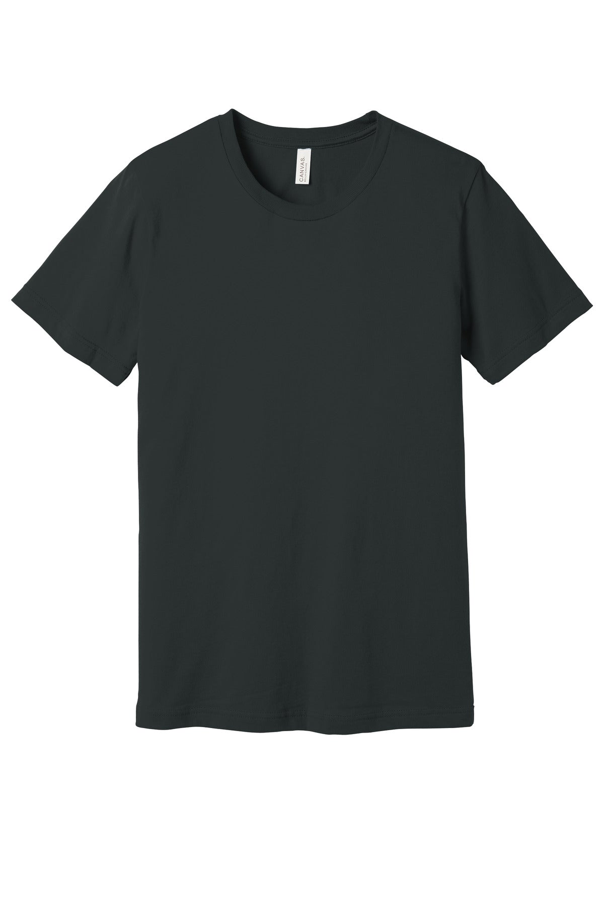 Front View of Dark Grey BELLA+CANVAS Unisex Jersey Short Sleeve Tee. BC3001