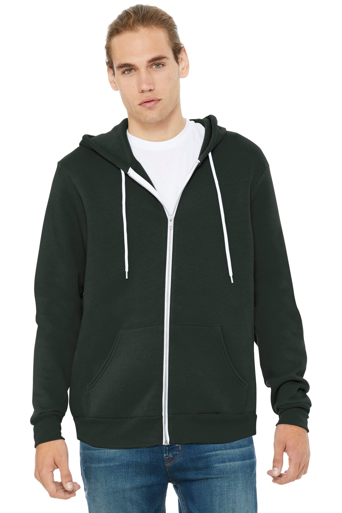 Front View of Dark Grey BELLA+CANVAS Unisex Sponge Fleece Full-Zip Hoodie. BC3739