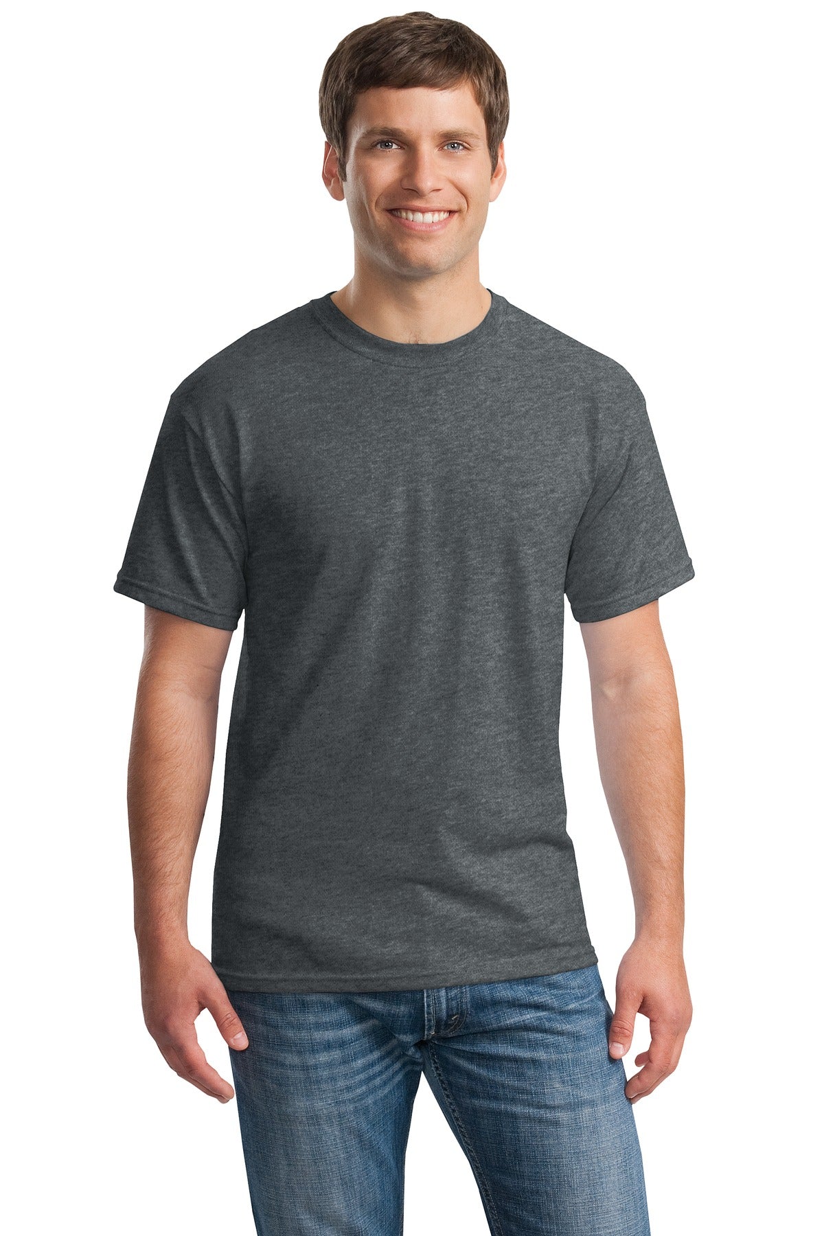 Front View of Dark Heather Gildan - Heavy Cotton 100% Cotton T-Shirt. 5000