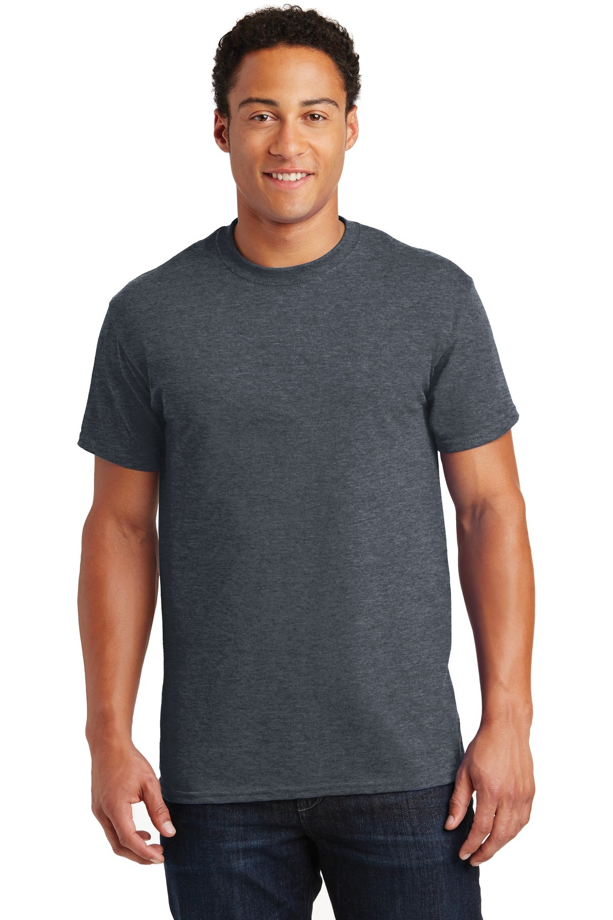 Front View of Dark Heather Gildan - Ultra Cotton 100% US Cotton T-Shirt. 2000