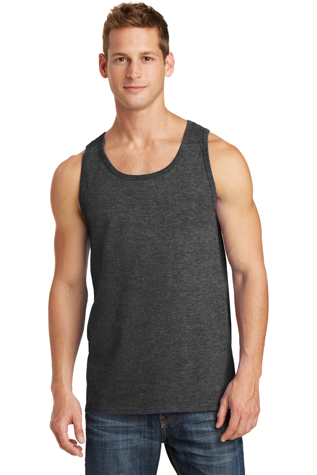 Front View of Dark Hthr Grey Port & Co Core Cotton Tank Top. PC54TT