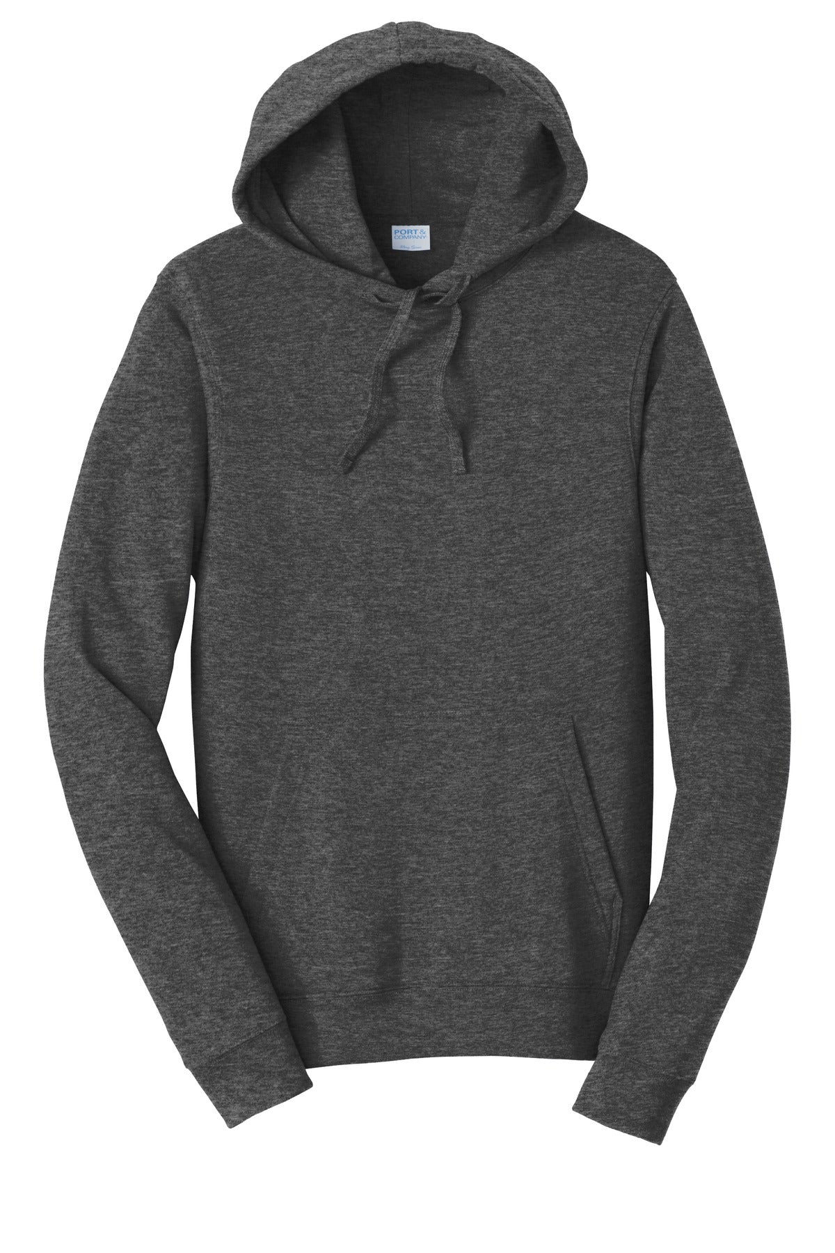 Front View of Dark Hthr Grey Port & Co Fan Favorite Fleece Pullover Hooded Sweatshirt. PC850H